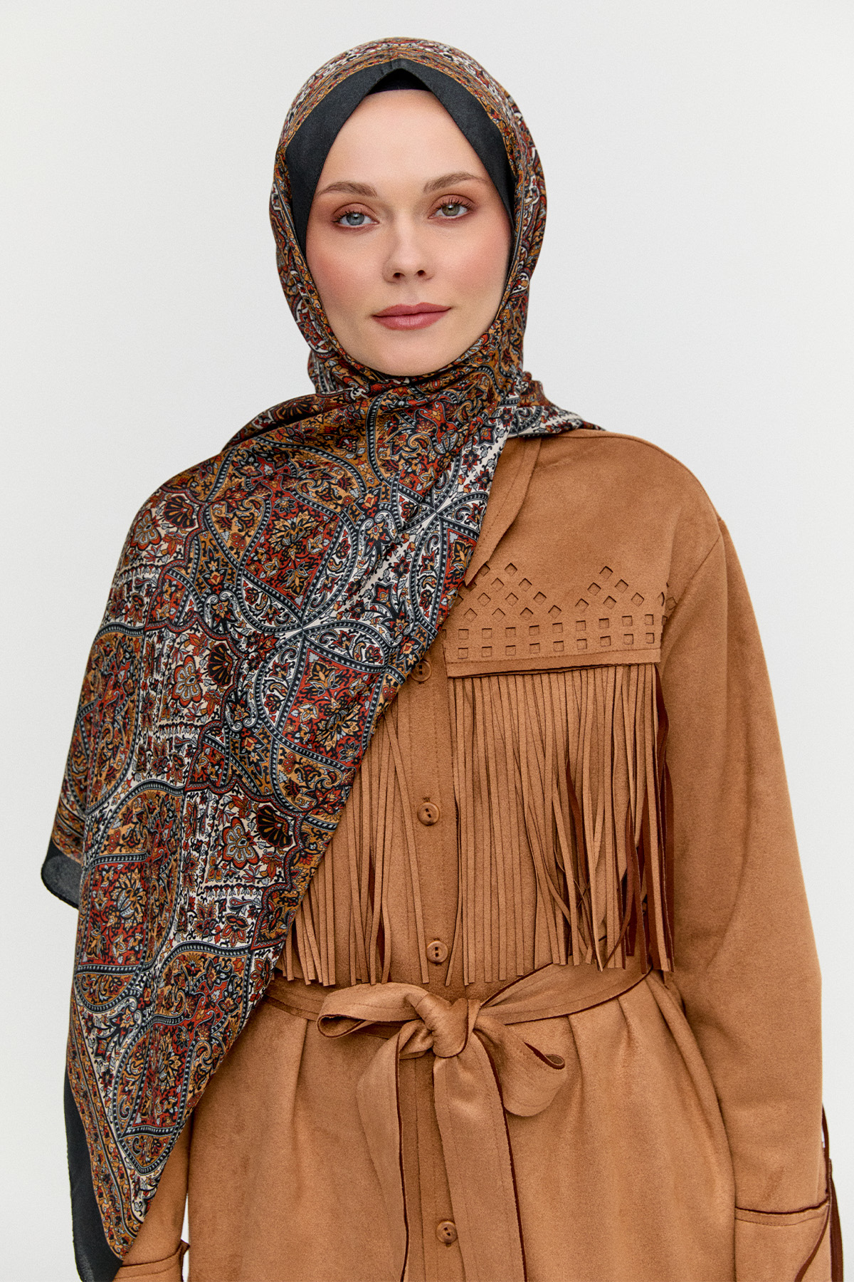Monokrom Desenli Modal Şal, Tesettür Giyim