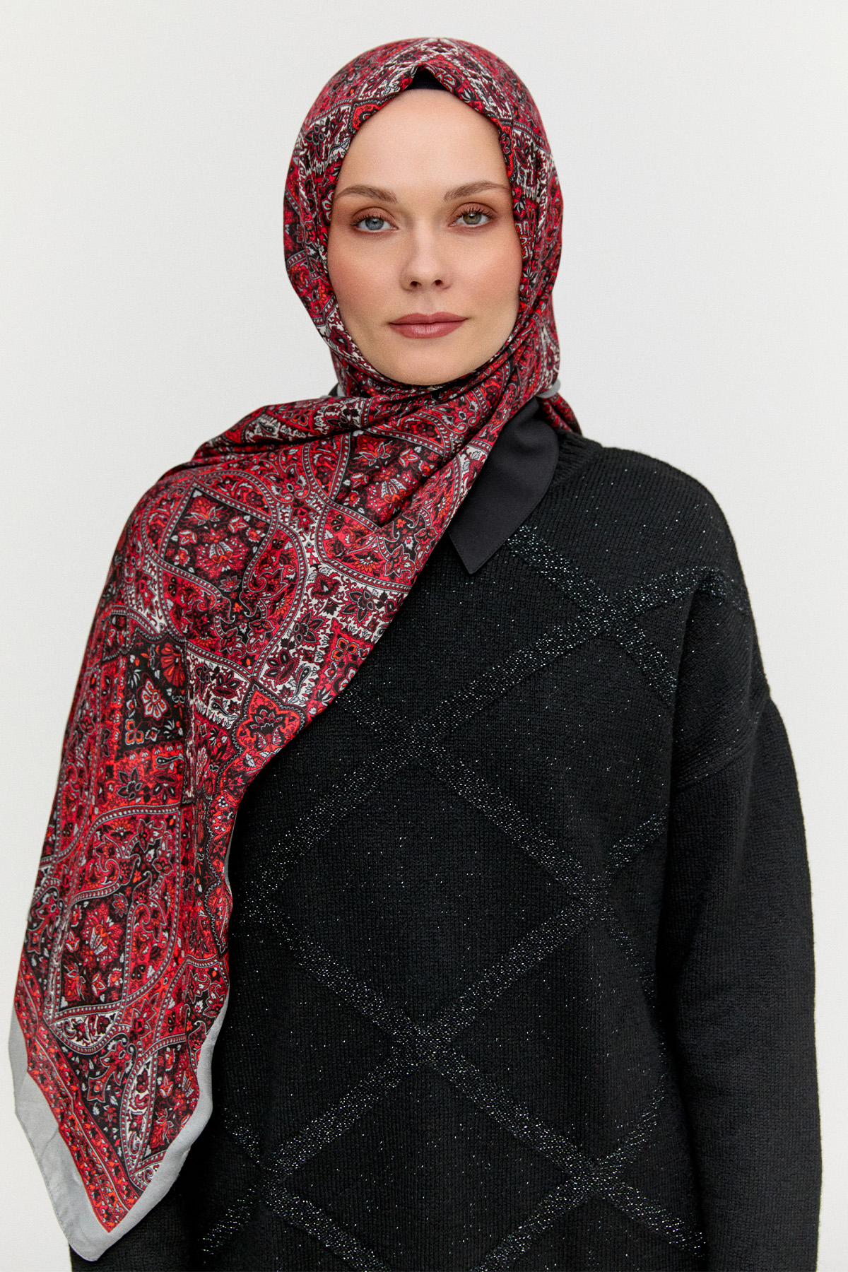 Monokrom Desenli Modal Şal, Tesettür Giyim