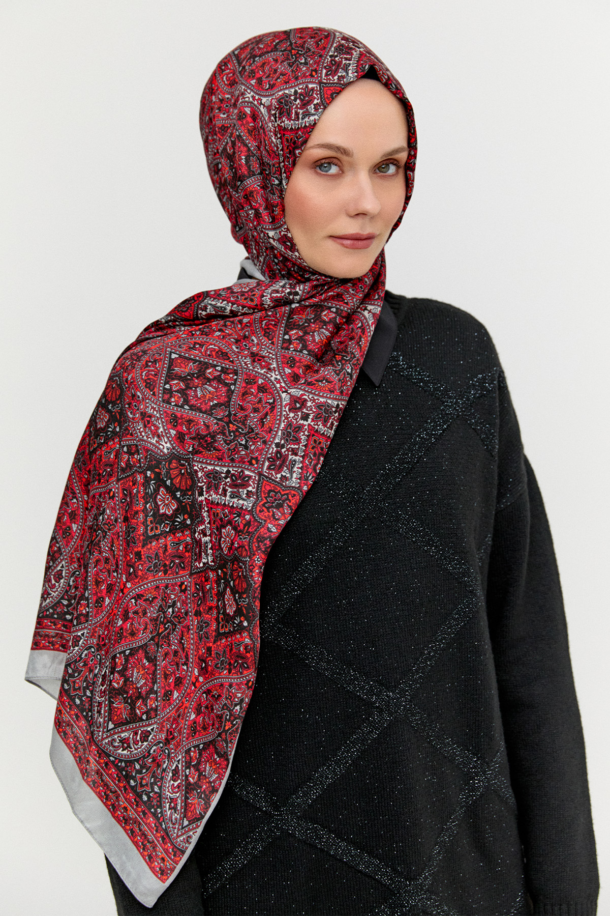 Monokrom Desenli Modal Şal, Tesettür Giyim