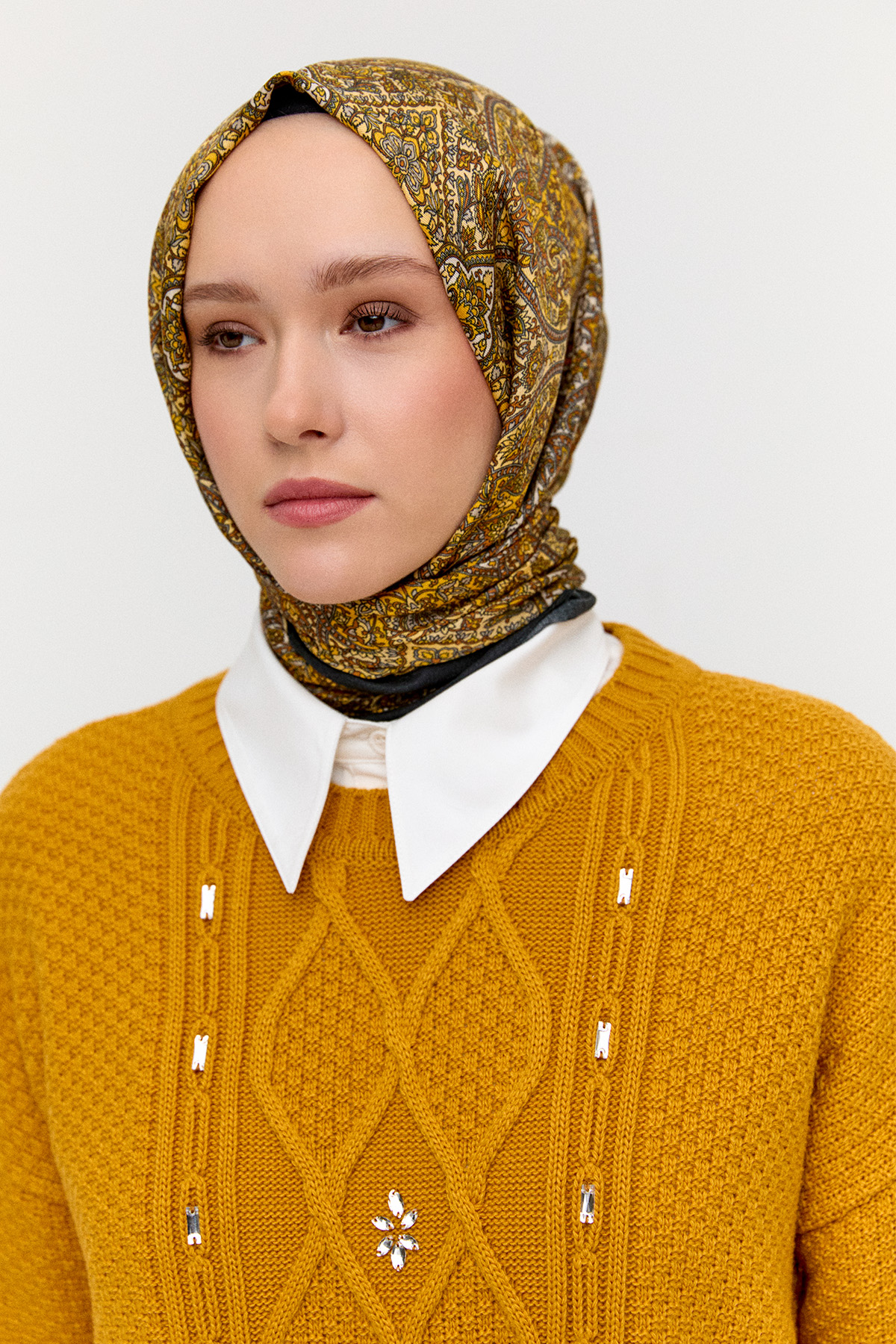 Monokrom Desenli Modal Şal, Tesettür Giyim