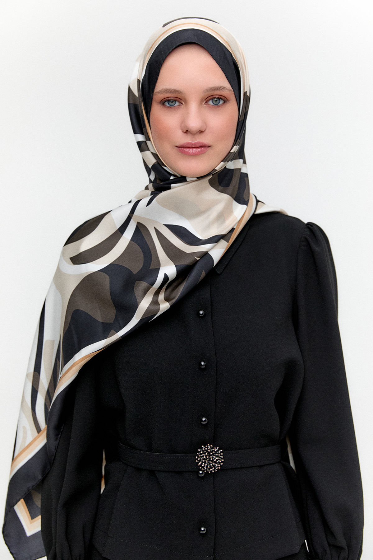 Oval Desenli Twill İpek Şal, Tesettür Giyim