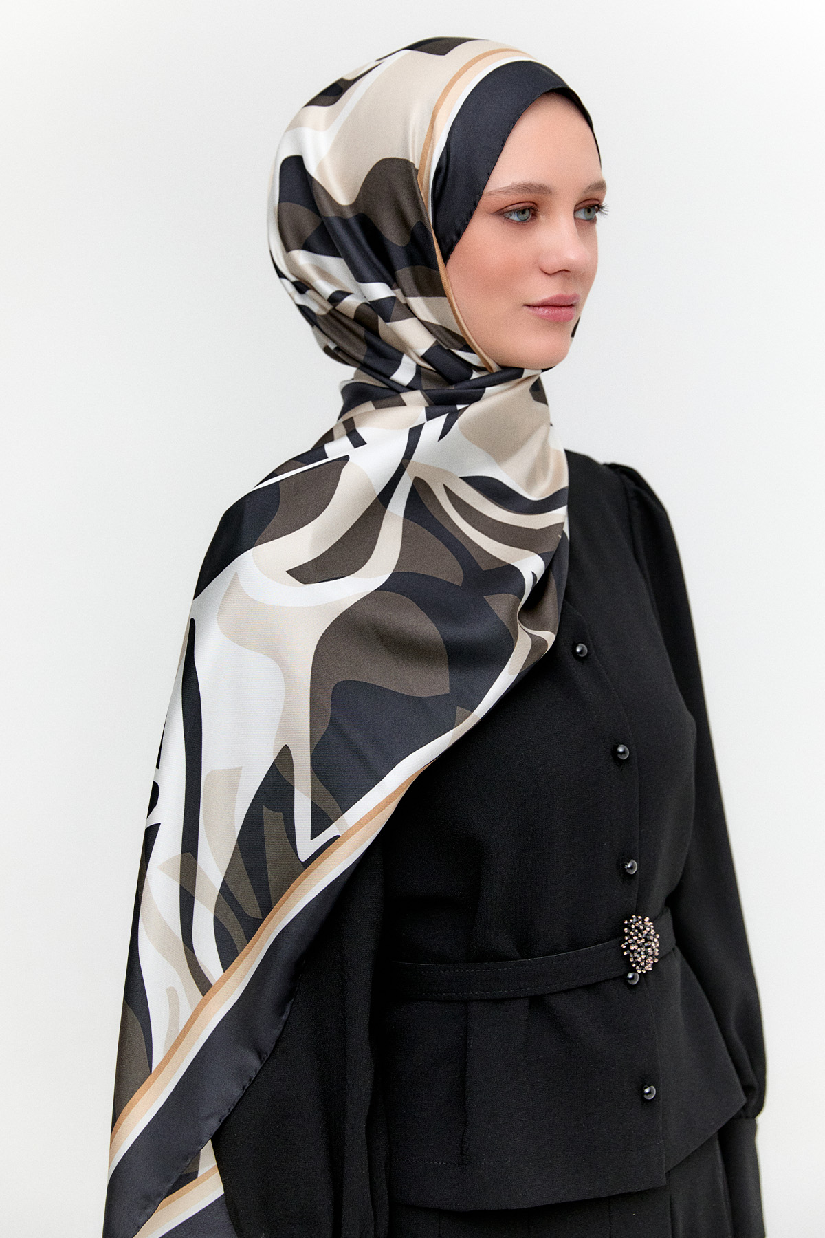 Oval Desenli Twill İpek Şal, Tesettür Giyim