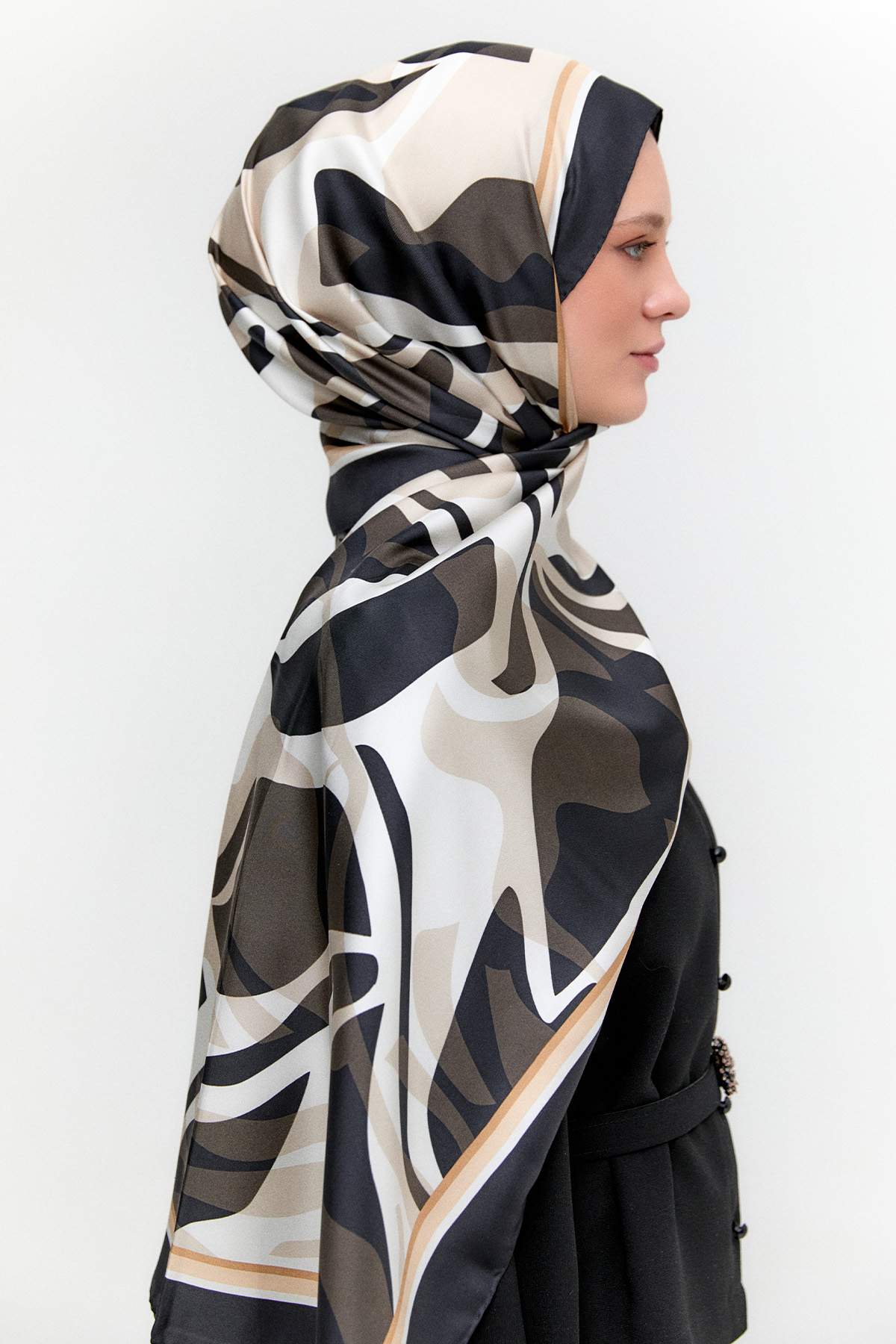 Oval Desenli Twill İpek Şal, Tesettür Giyim
