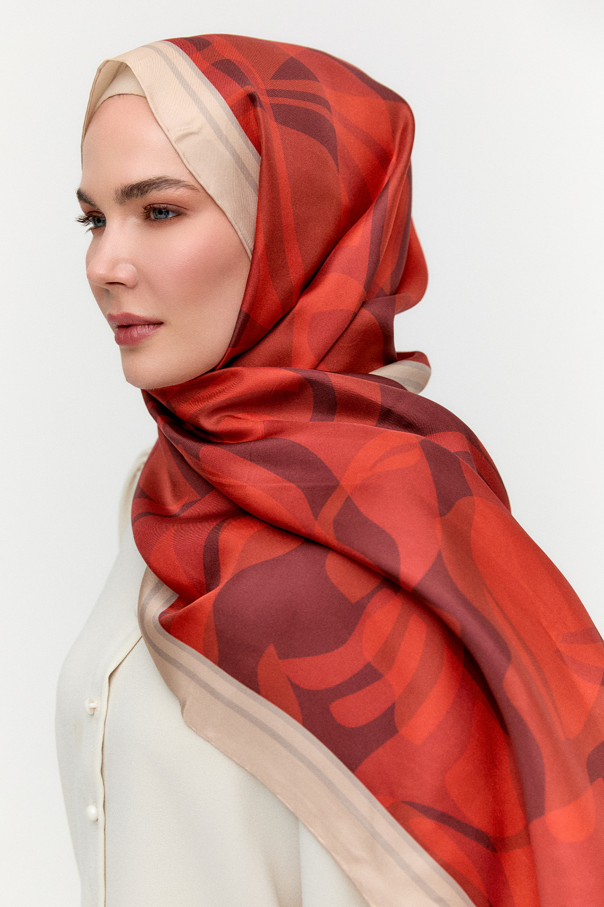 Oval Desenli Twill İpek Şal, Tesettür Giyim