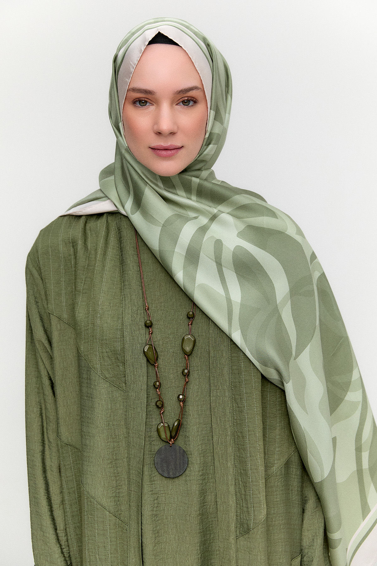Oval Desenli Twill İpek Şal, Tesettür Giyim