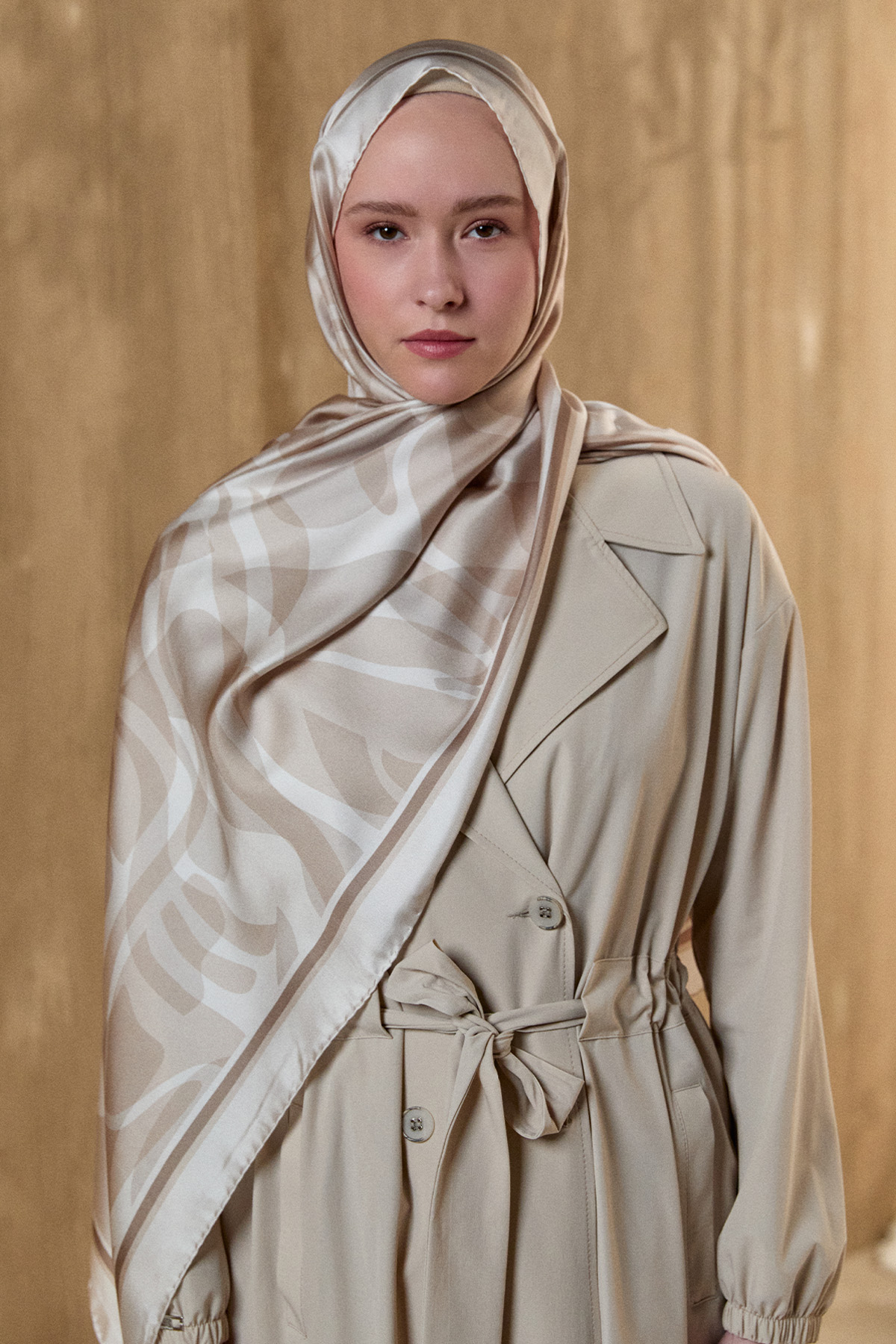 Oval Desenli Twill İpek Şal, Tesettür Giyim