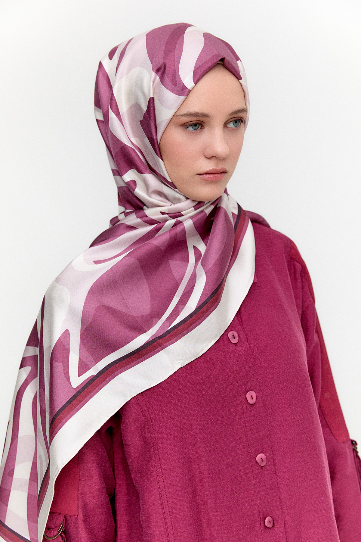 Oval Desenli Twill İpek Şal, Tesettür Giyim