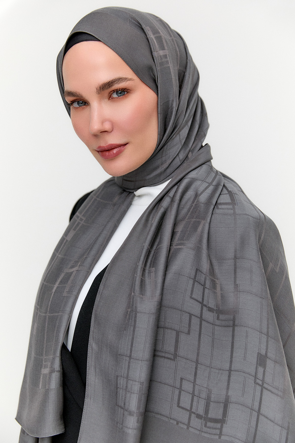 Dikdörtgen Desenli Jakarlı Modal Şal, Tesettür Giyim