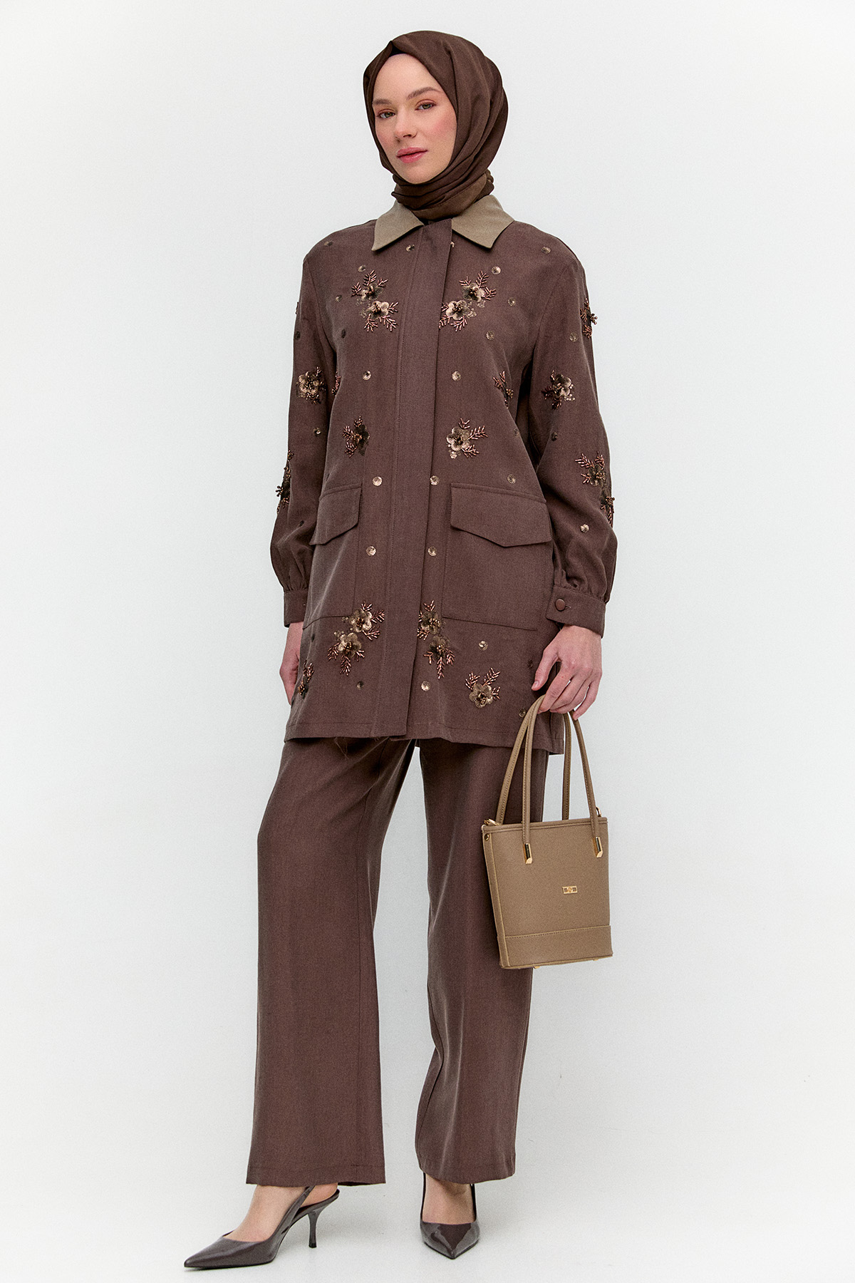 Nakışlı Kargo Cepli İkili Takım, Tesettür Giyim