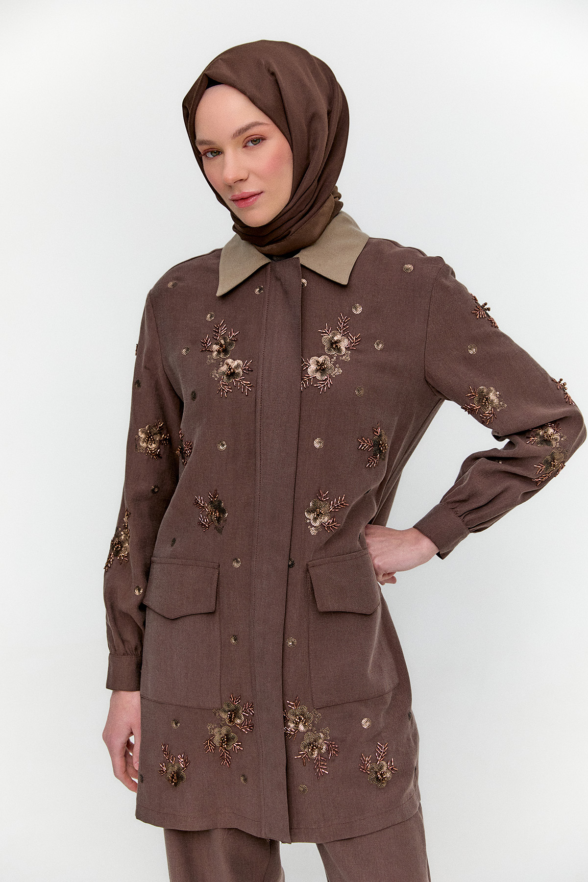 Nakışlı Kargo Cepli İkili Takım, Tesettür Giyim