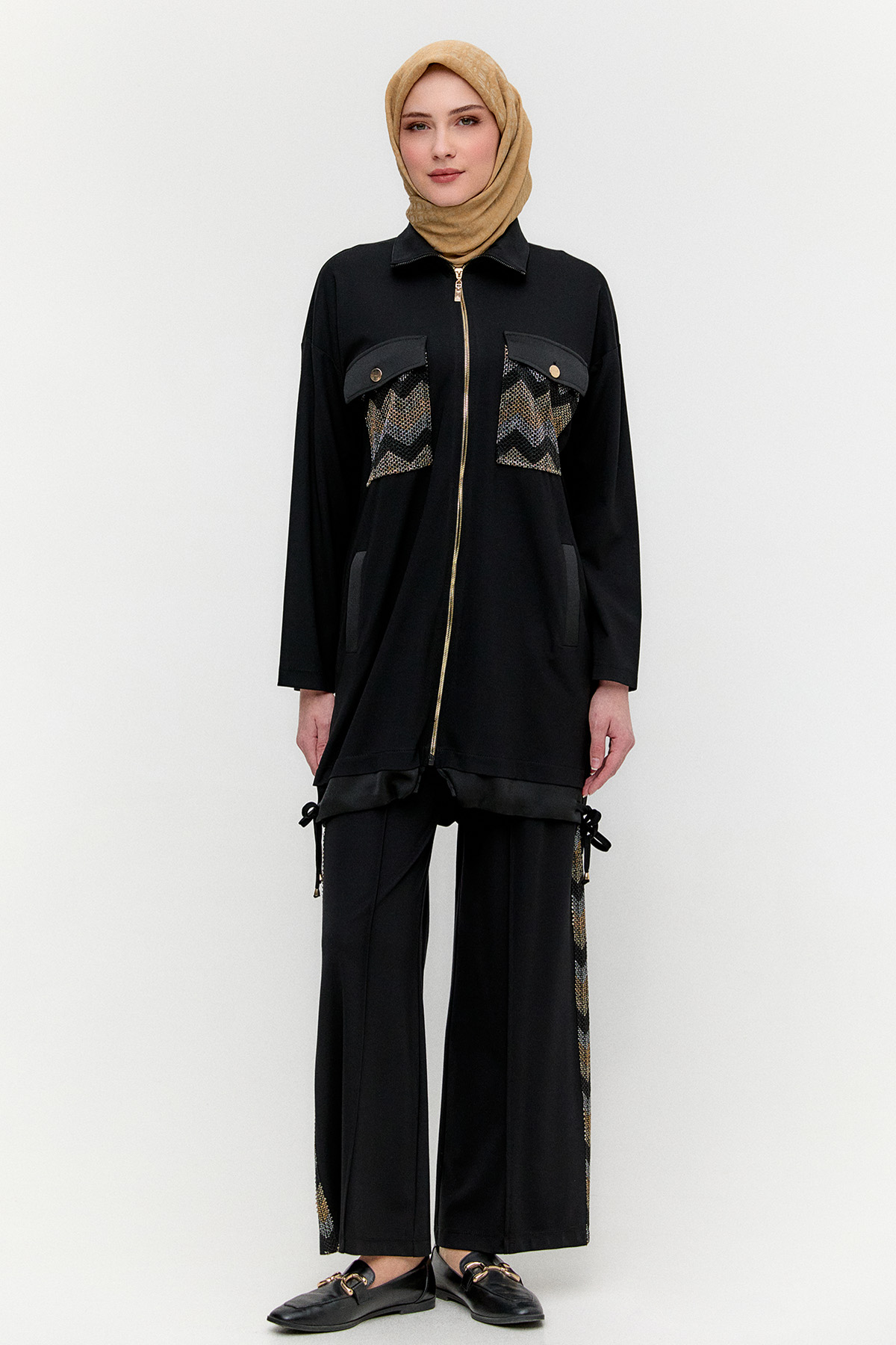 Hotfix Baskılı Fermuarlı Takım, Tesettür Giyim