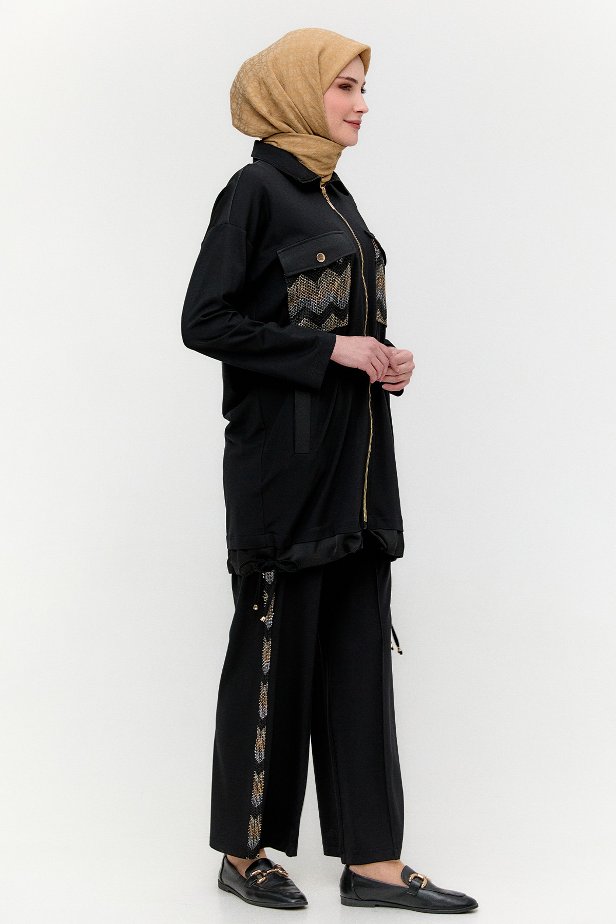 Hotfix Baskılı Fermuarlı Takım, Tesettür Giyim