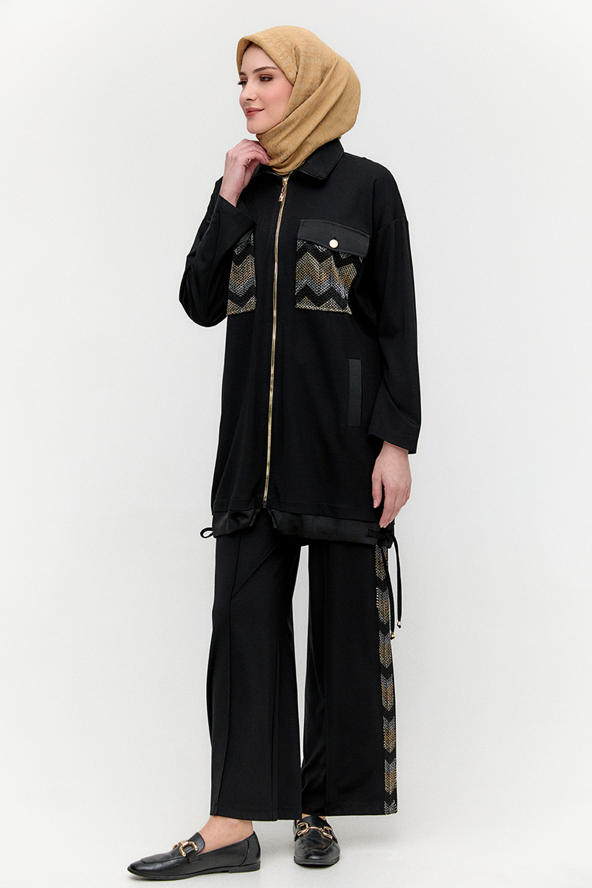 Hotfix Baskılı Fermuarlı Takım, Tesettür Giyim