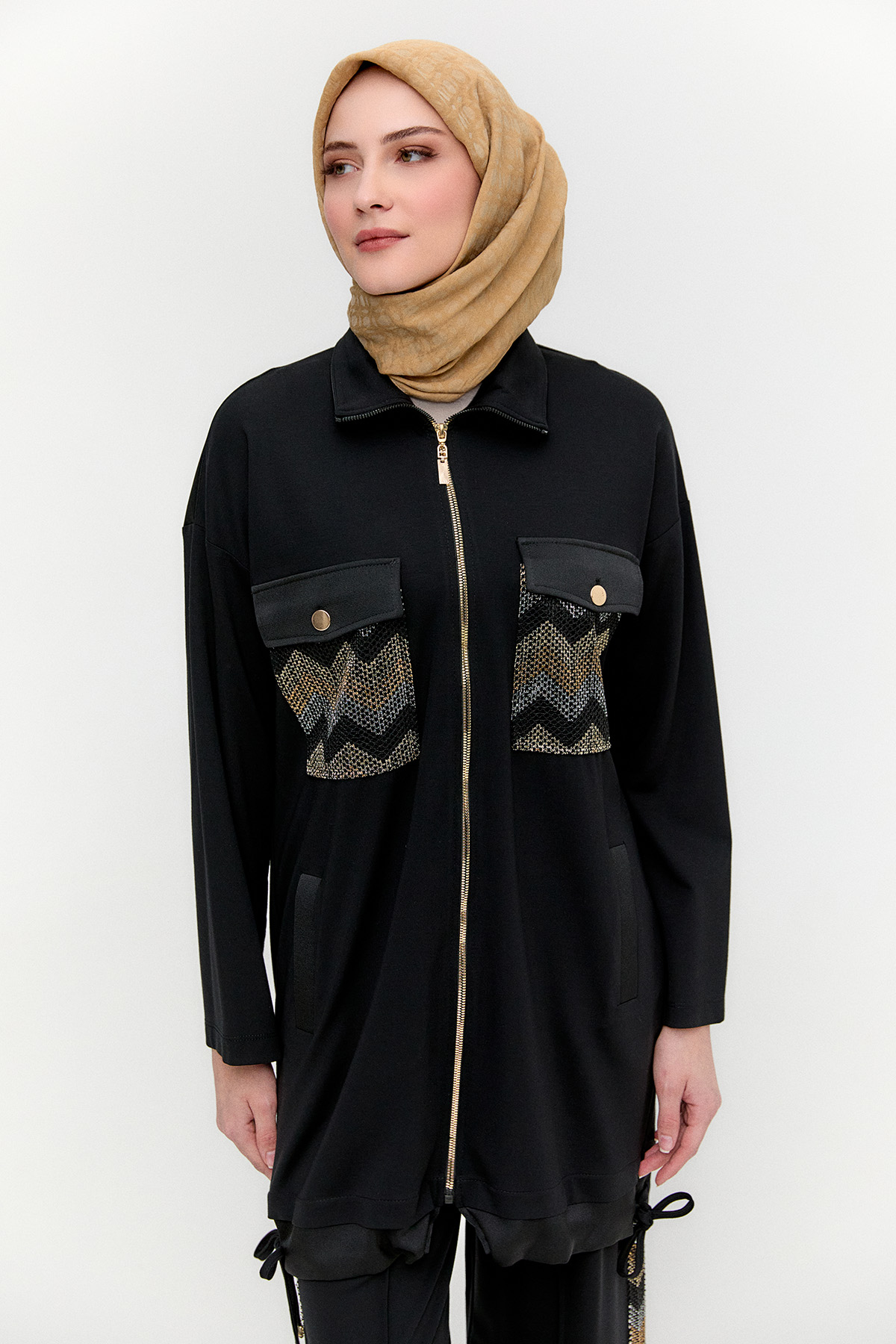 Hotfix Baskılı Fermuarlı Takım, Tesettür Giyim