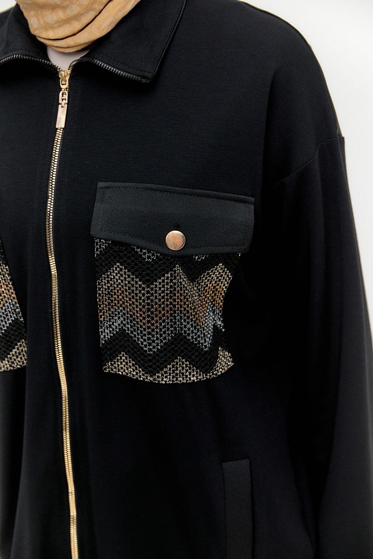 Hotfix Baskılı Fermuarlı Takım, Tesettür Giyim