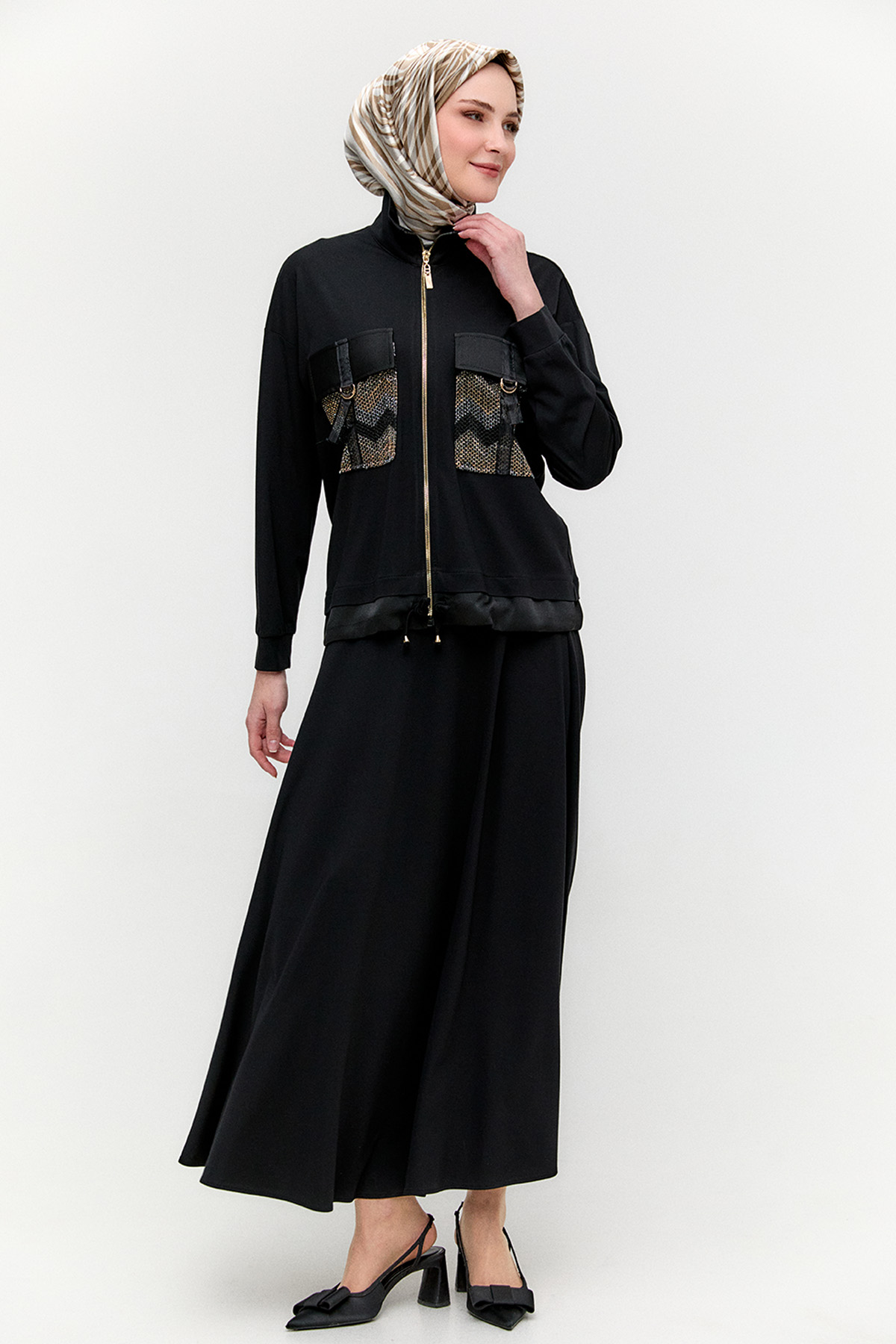 File Detaylı Etek Ceket Takım, Tesettür Giyim