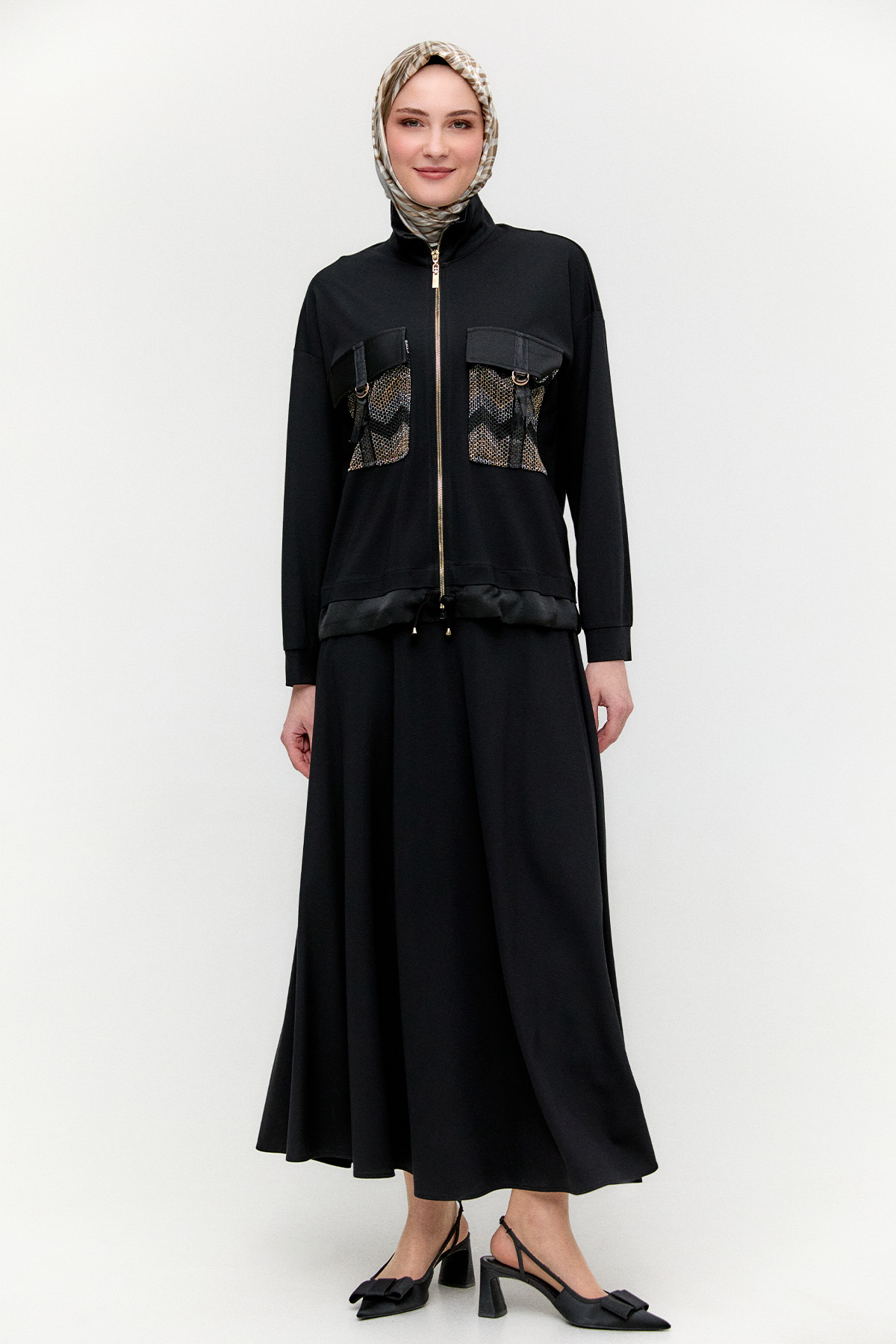 File Detaylı Etek Ceket Takım, Tesettür Giyim
