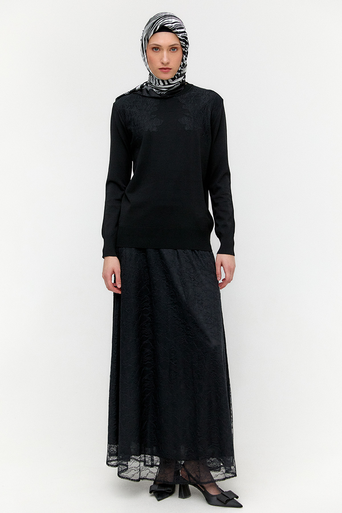 Dantel Detaylı Triko İkili Takım, Tesettür Giyim