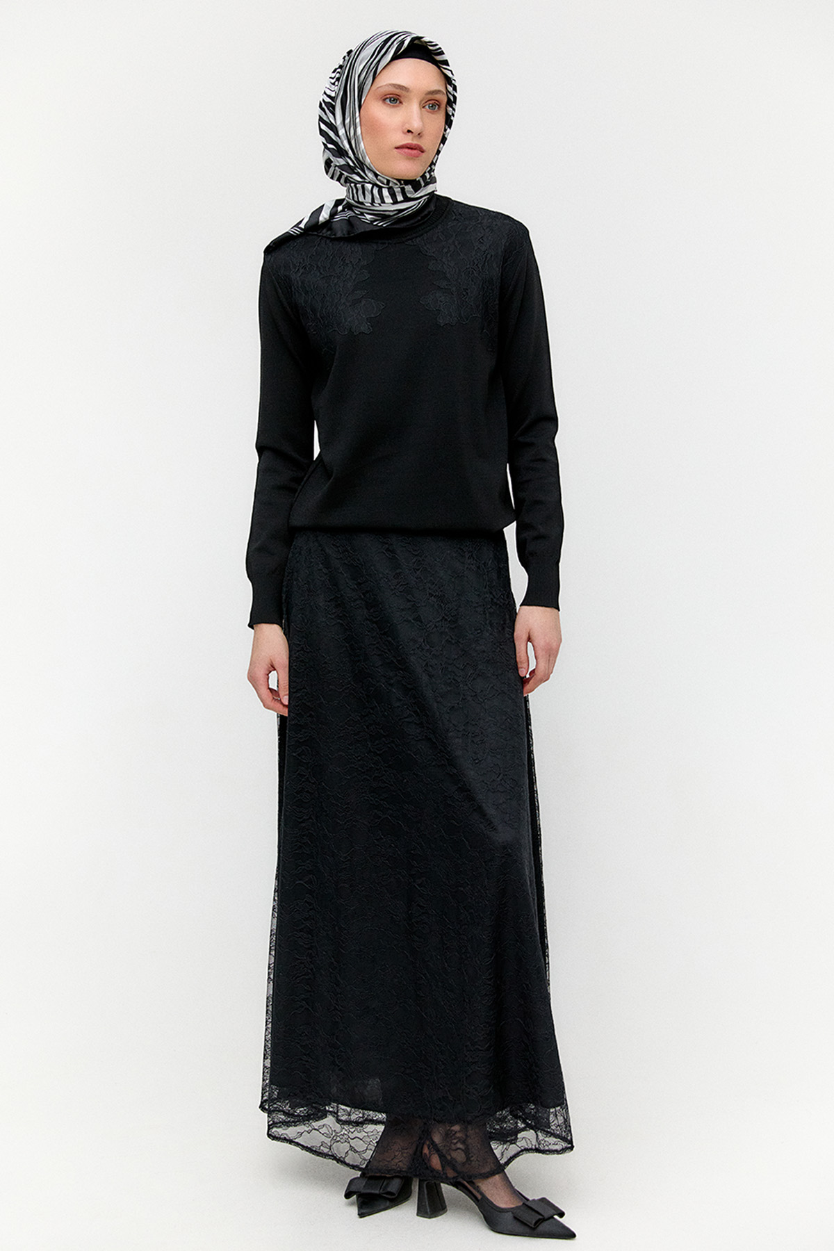 Dantel Detaylı Triko İkili Takım, Tesettür Giyim