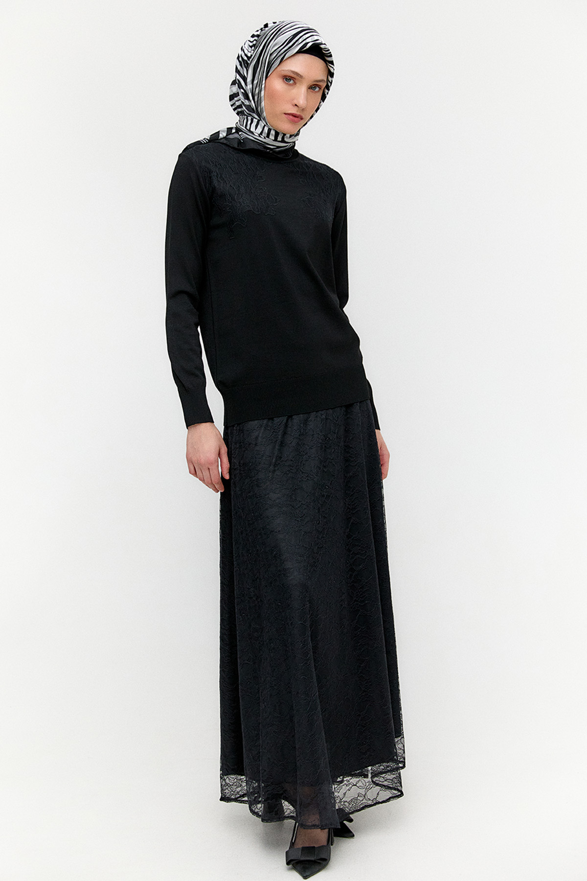 Dantel Detaylı Triko İkili Takım, Tesettür Giyim