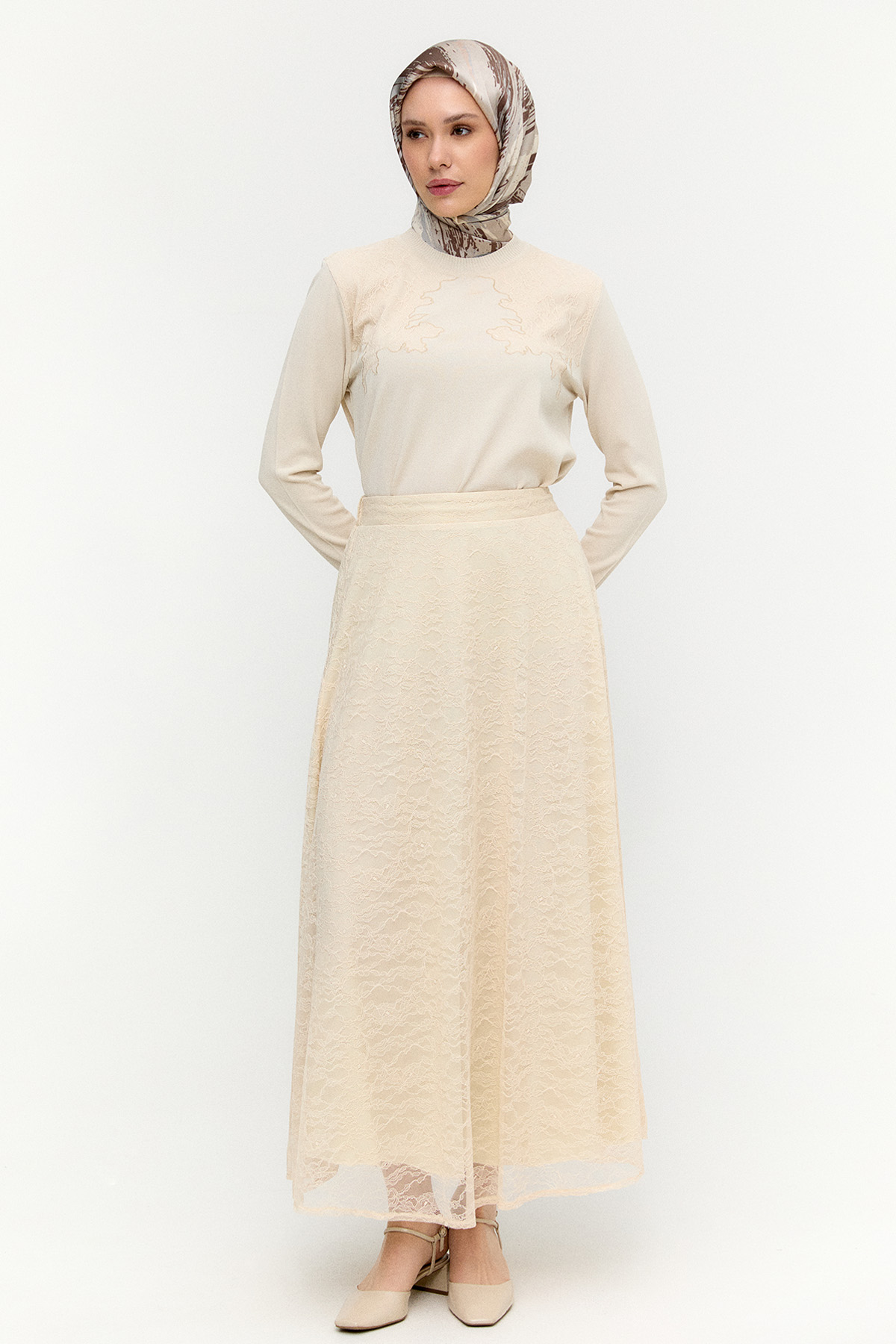 Dantel Detaylı Triko İkili Takım, Tesettür Giyim