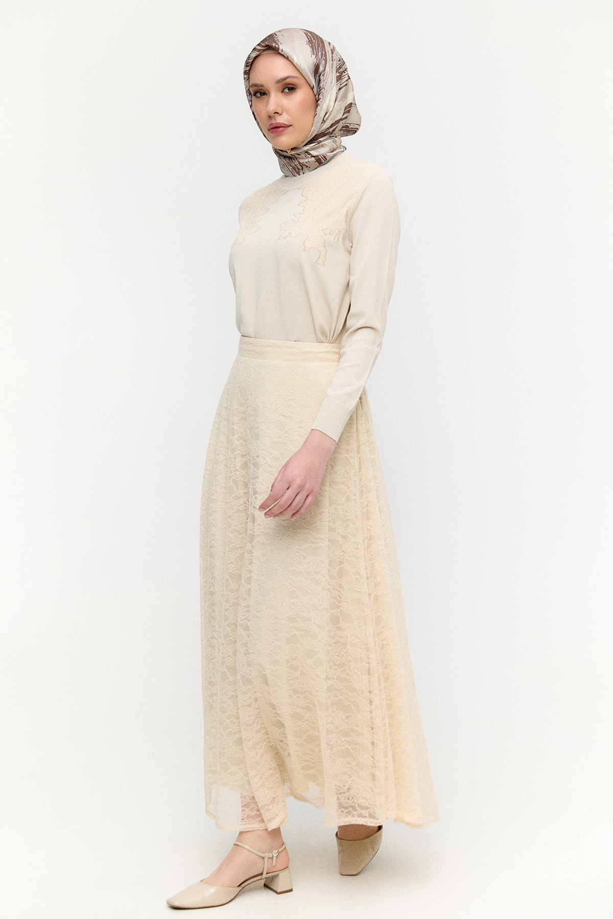 Dantel Detaylı Triko İkili Takım, Tesettür Giyim