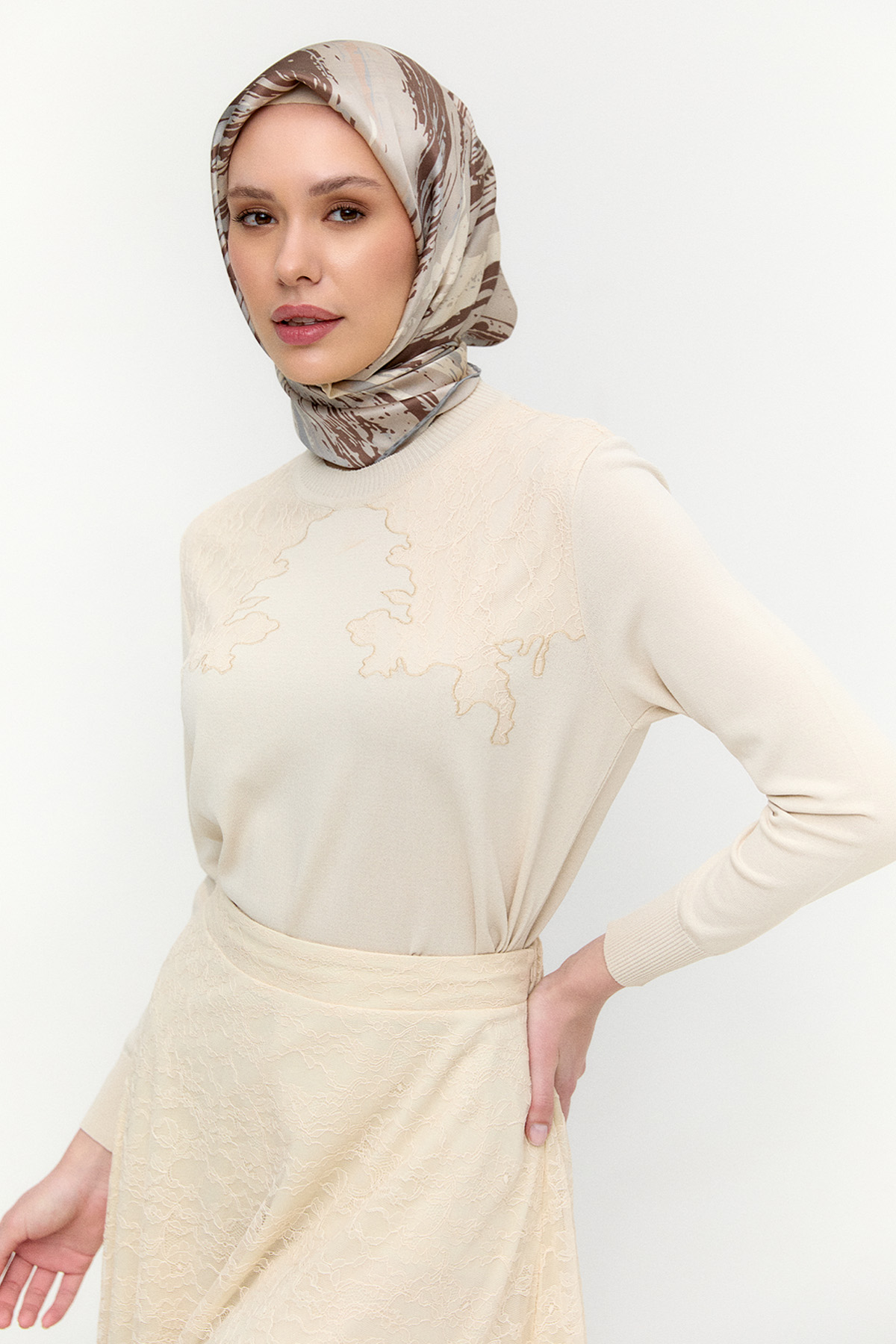 Dantel Detaylı Triko İkili Takım, Tesettür Giyim