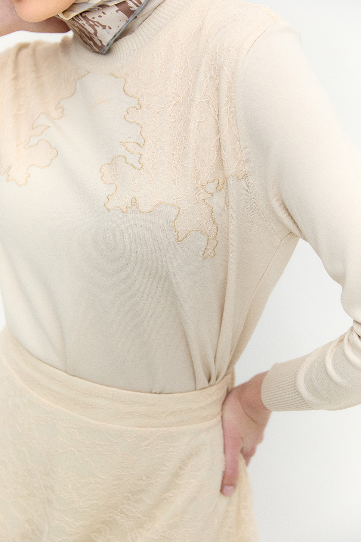 Dantel Detaylı Triko İkili Takım, Tesettür Giyim