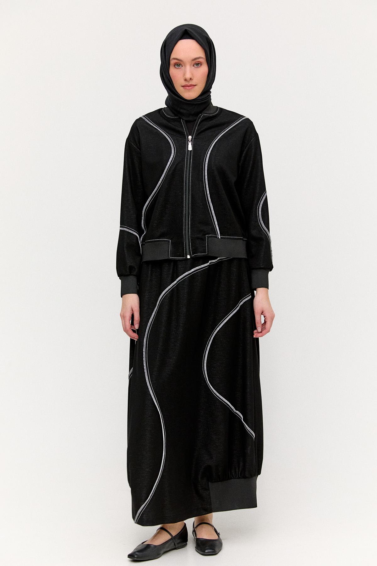 Kontrast Dikişli Etekli Takım, Tesettür Giyim