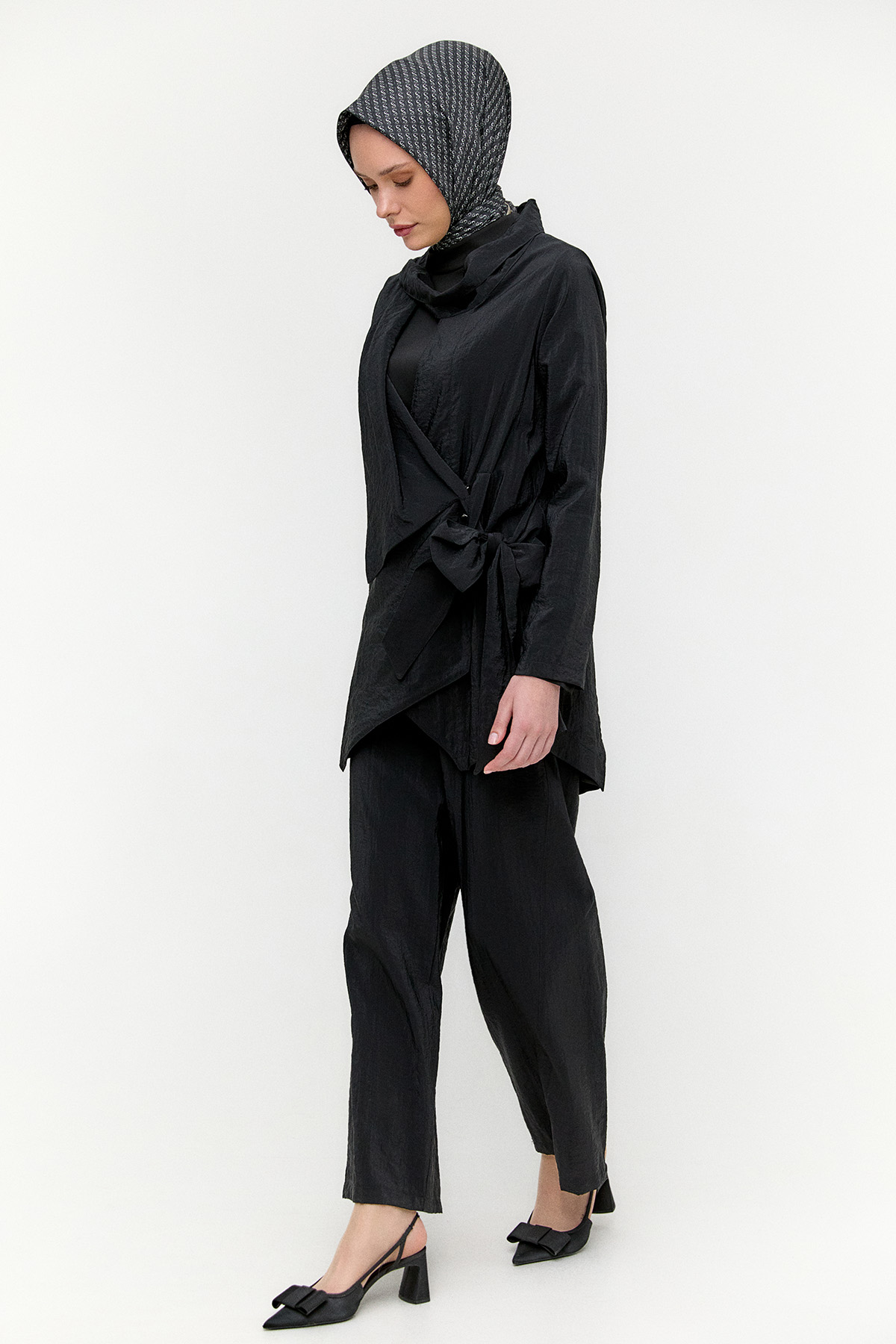 Asimetrik Yakalı Kuşaklı İkili Takım, Tesettür Giyim