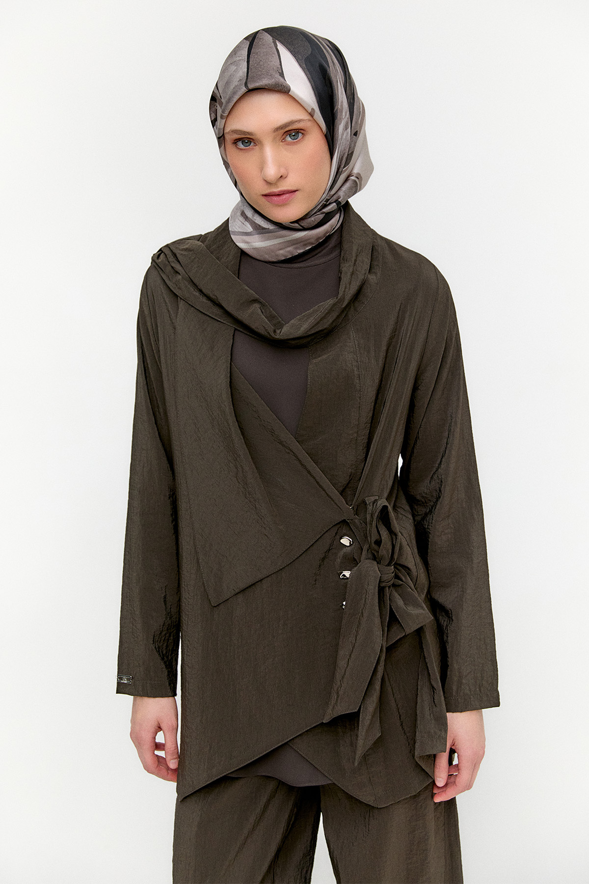 Asimetrik Yakalı Kuşaklı İkili Takım, Tesettür Giyim