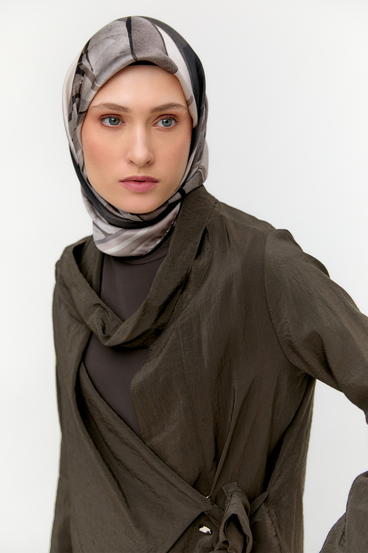 Asimetrik Yakalı Kuşaklı İkili Takım, Tesettür Giyim