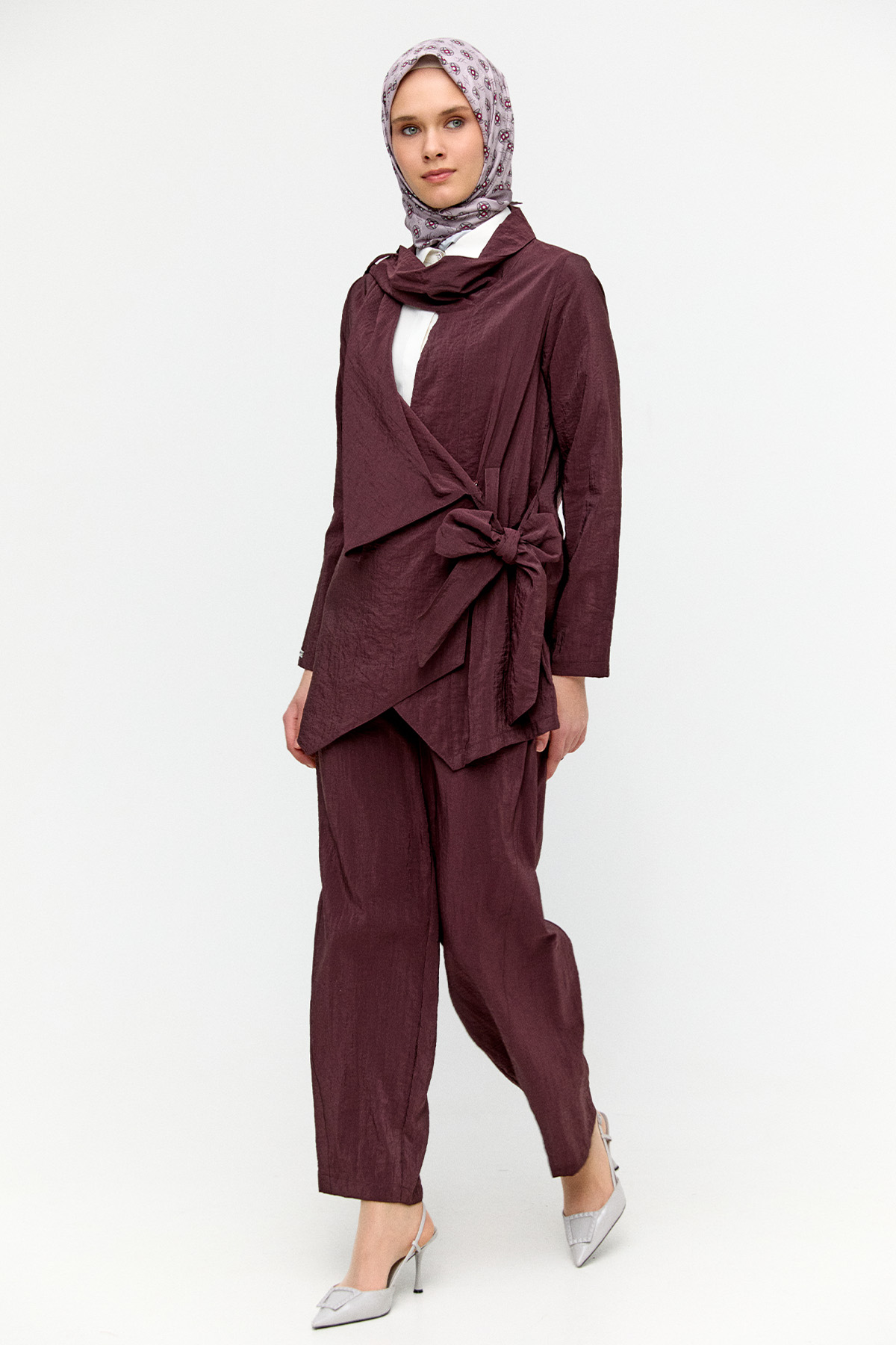 Asimetrik Yakalı Kuşaklı İkili Takım, Tesettür Giyim