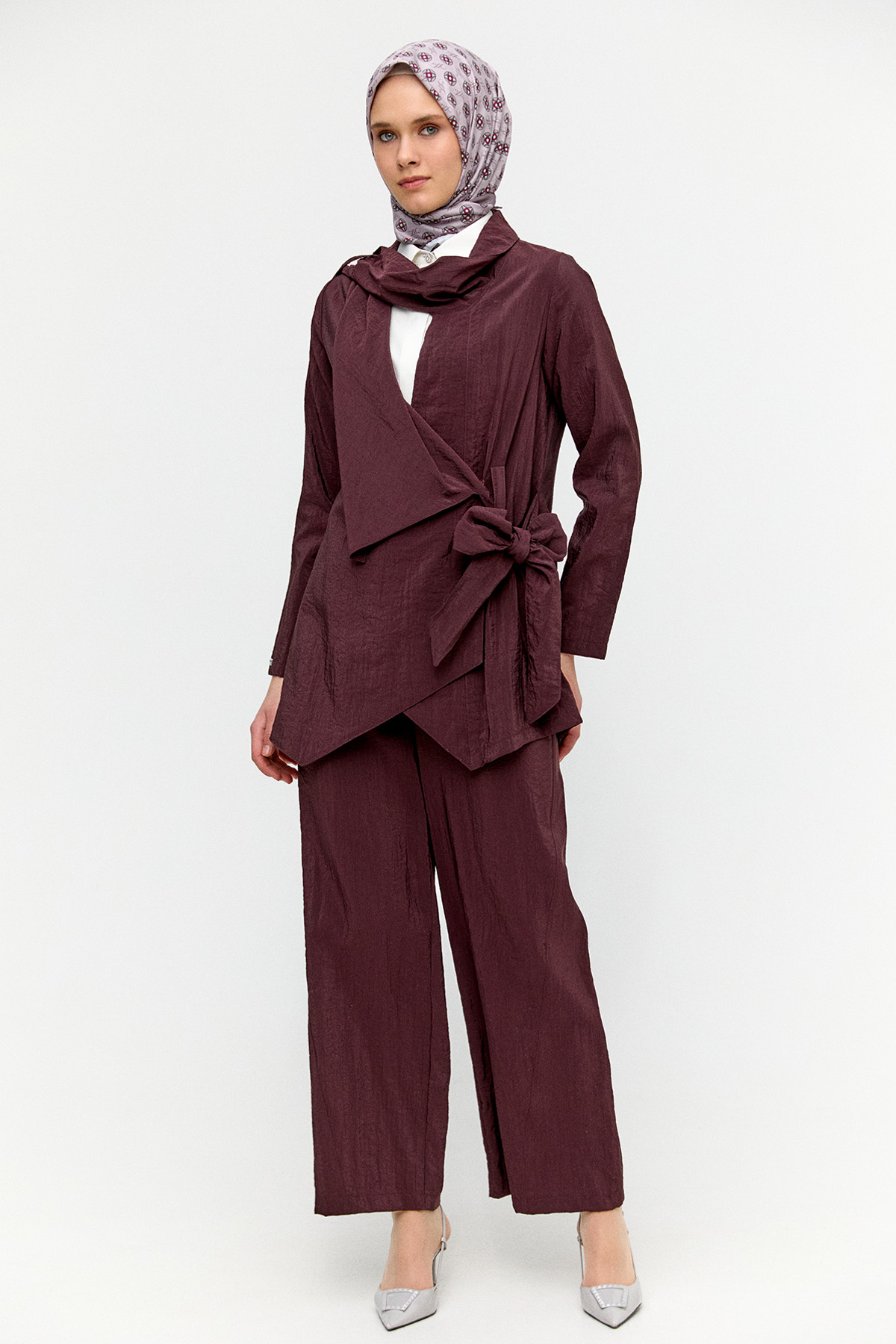 Asimetrik Yakalı Kuşaklı İkili Takım, Tesettür Giyim