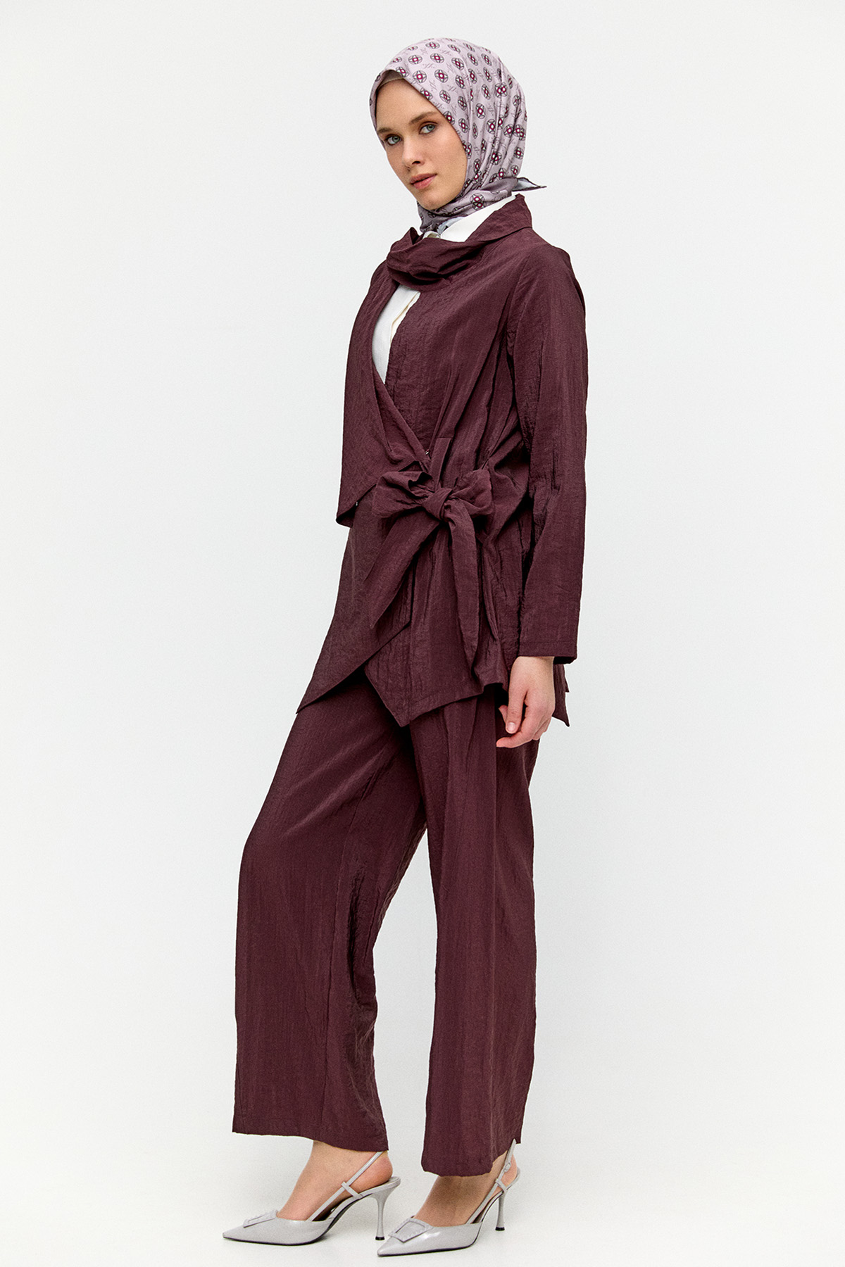 Asimetrik Yakalı Kuşaklı İkili Takım, Tesettür Giyim