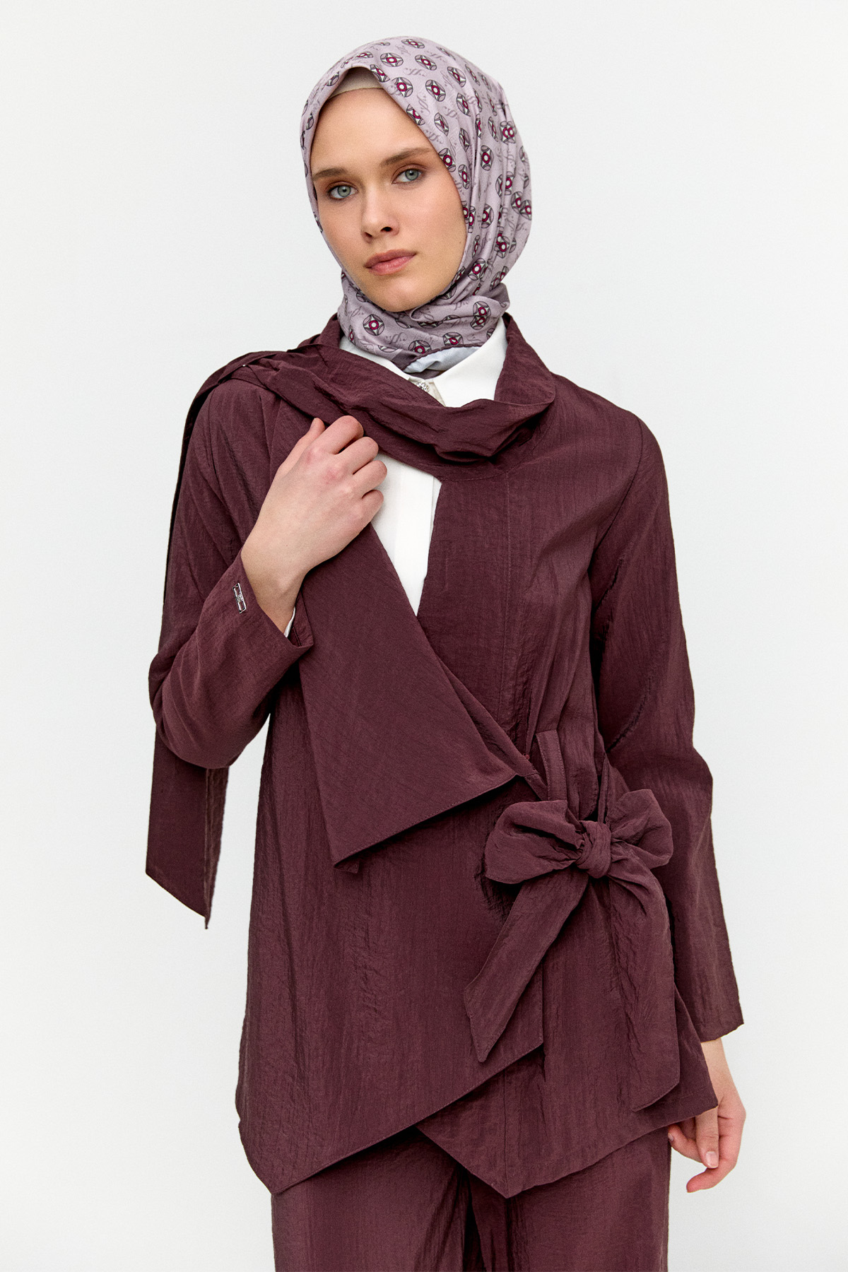 Asimetrik Yakalı Kuşaklı İkili Takım, Tesettür Giyim