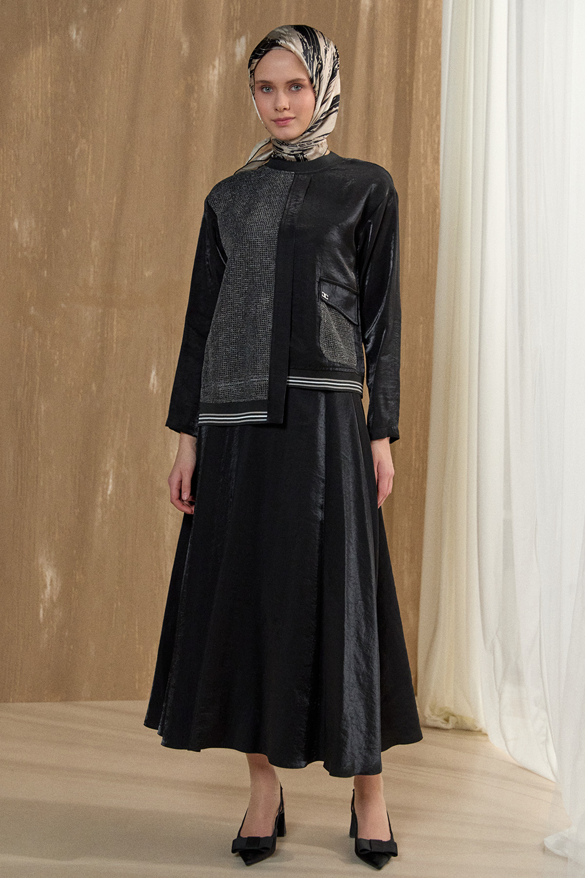 File Detaylı Etekli İkili Takım, Tesettür Giyim