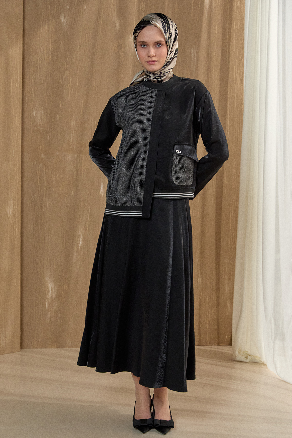 File Detaylı Etekli İkili Takım, Tesettür Giyim