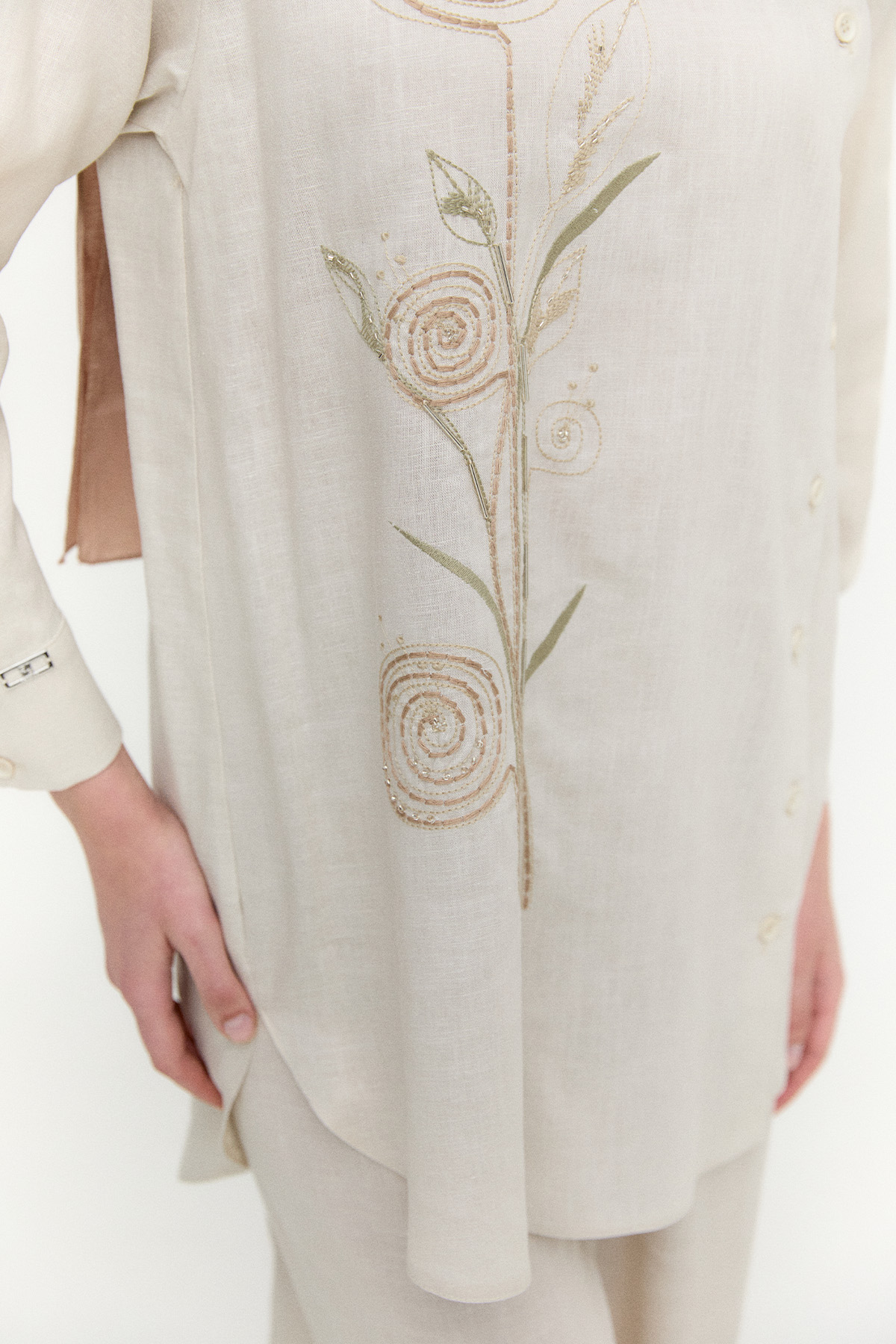 Nakışlı Keten Görünümlü İkili Takım, Tesettür Giyim