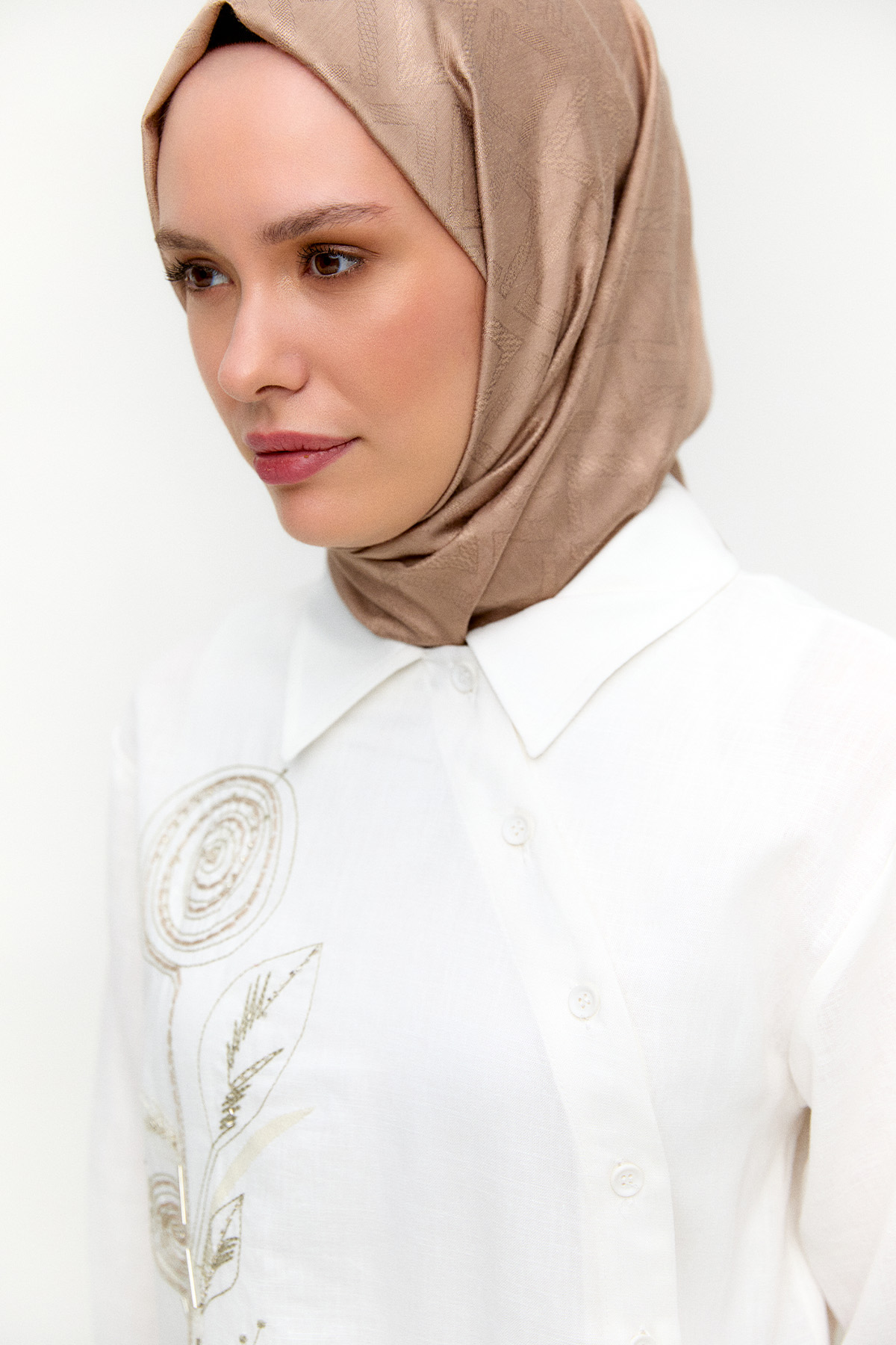 Nakışlı Keten Görünümlü İkili Takım, Tesettür Giyim