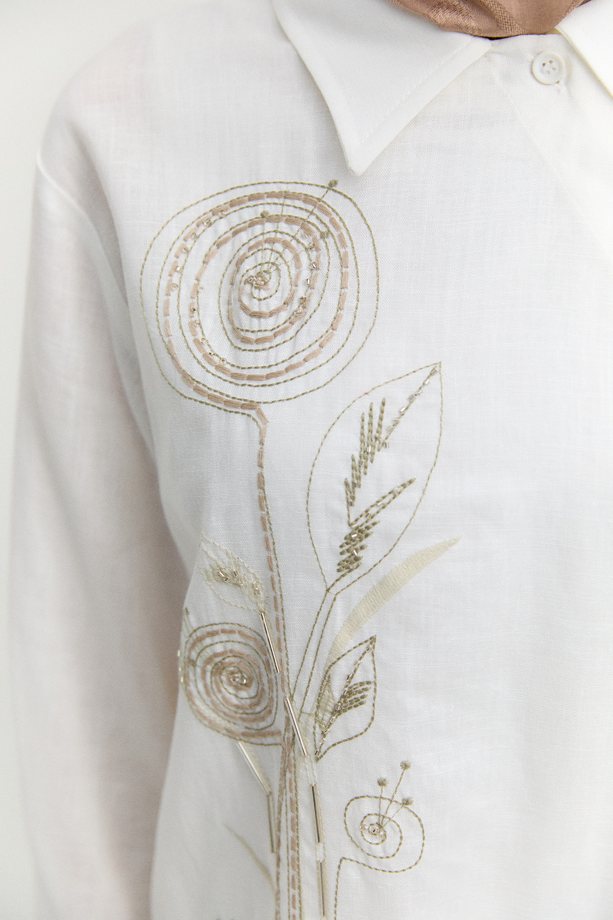 Nakışlı Keten Görünümlü İkili Takım, Tesettür Giyim