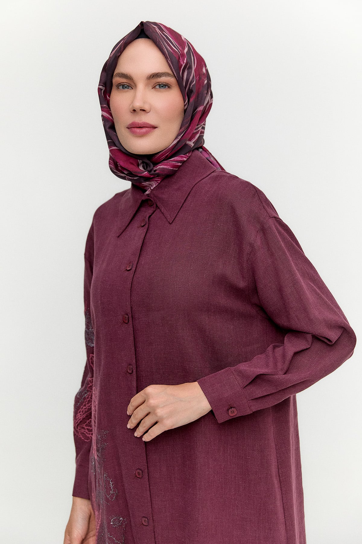 Nakışlı Keten İkili Takım, Tesettür Giyim