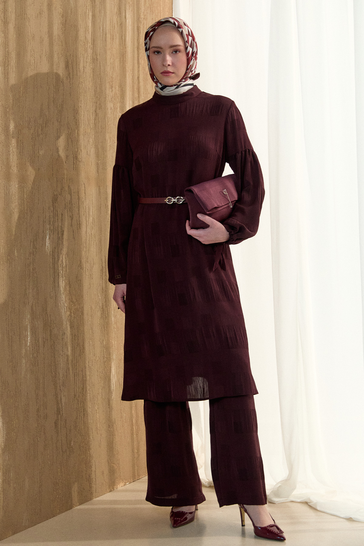 Kare Desenli Oversize İkili Takım, Tesettür Giyim