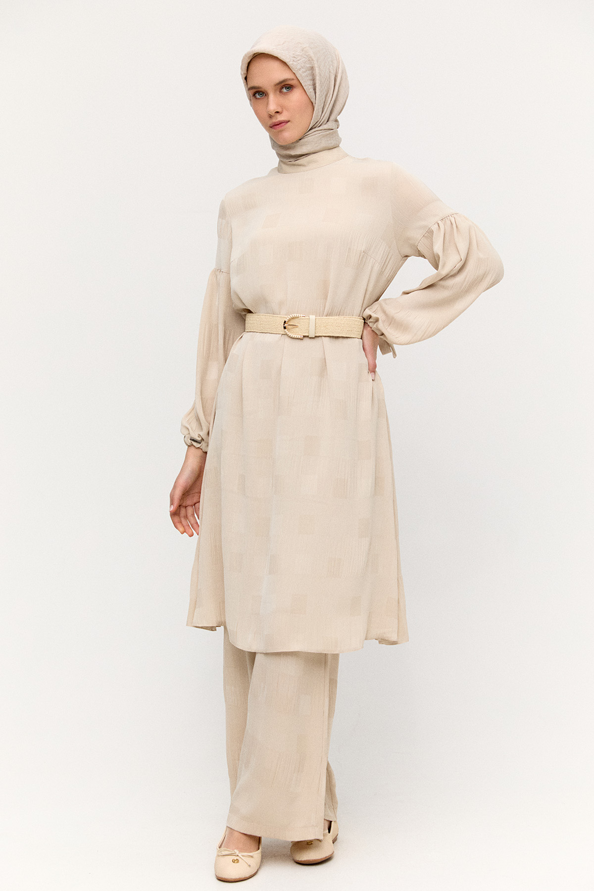 Kare Desenli Oversize İkili Takım, Tesettür Giyim