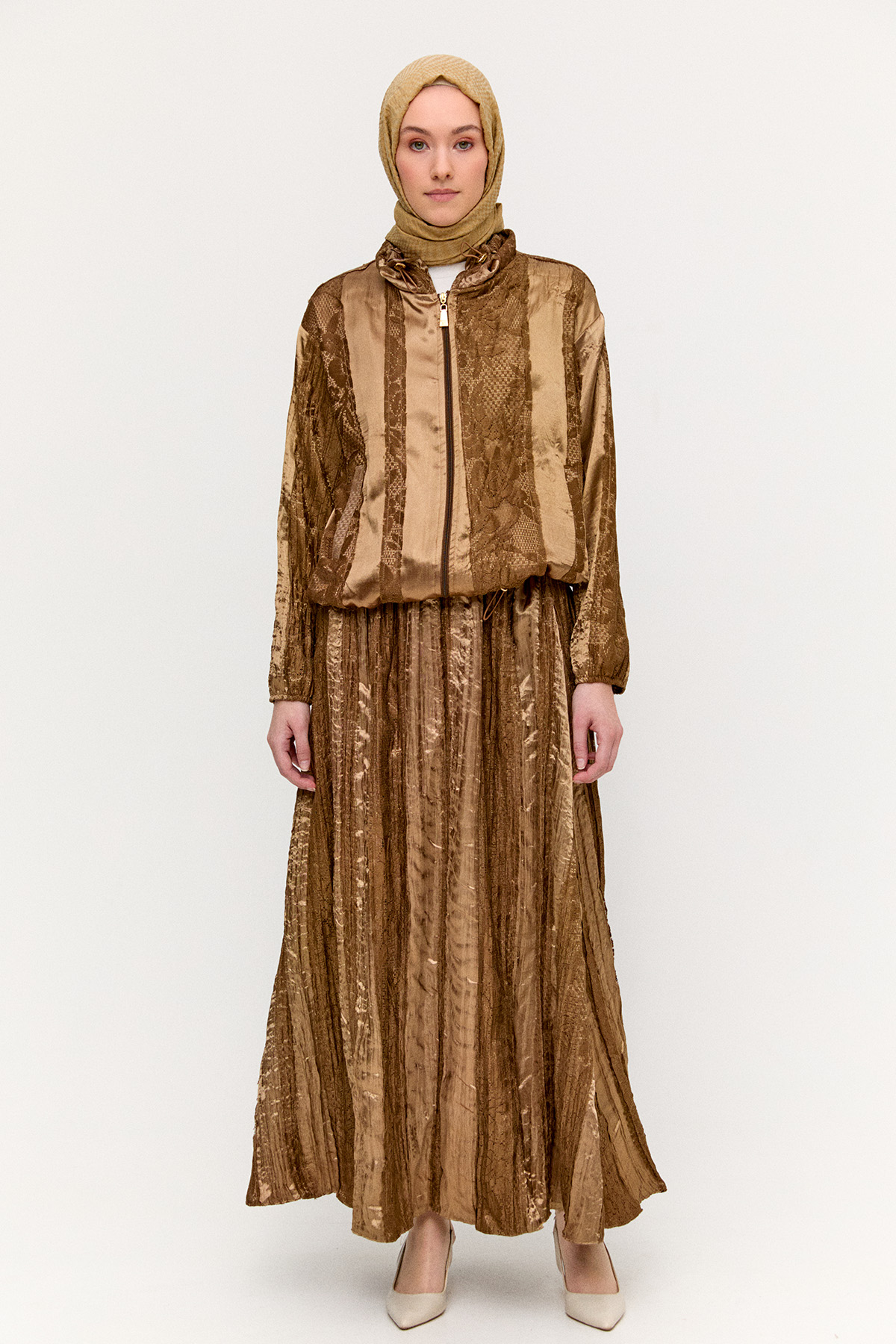 Jakarlı Dantel Detaylı İkili Takım, Tesettür Giyim