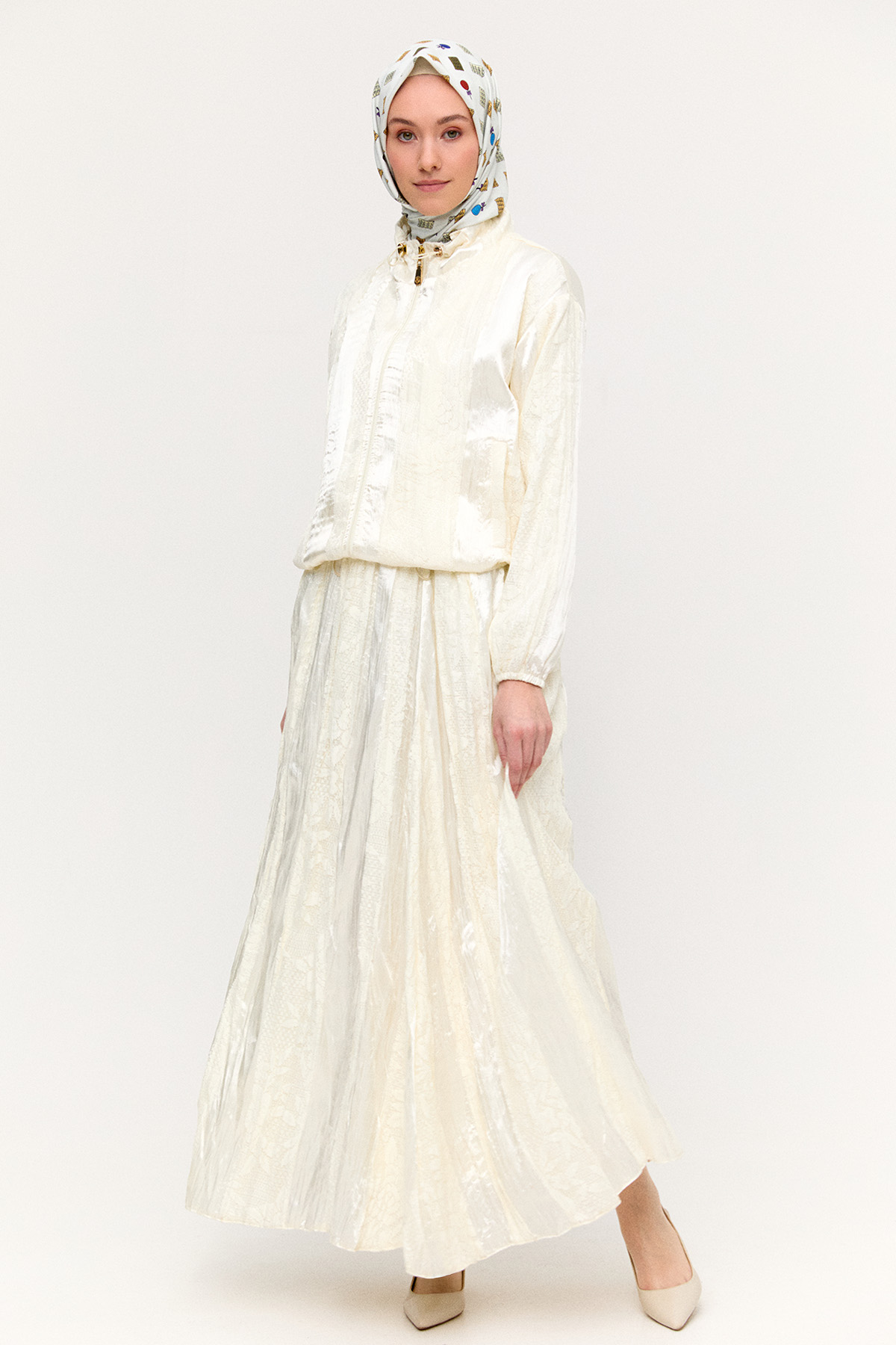 Jakarlı Dantel Detaylı İkili Takım, Tesettür Giyim