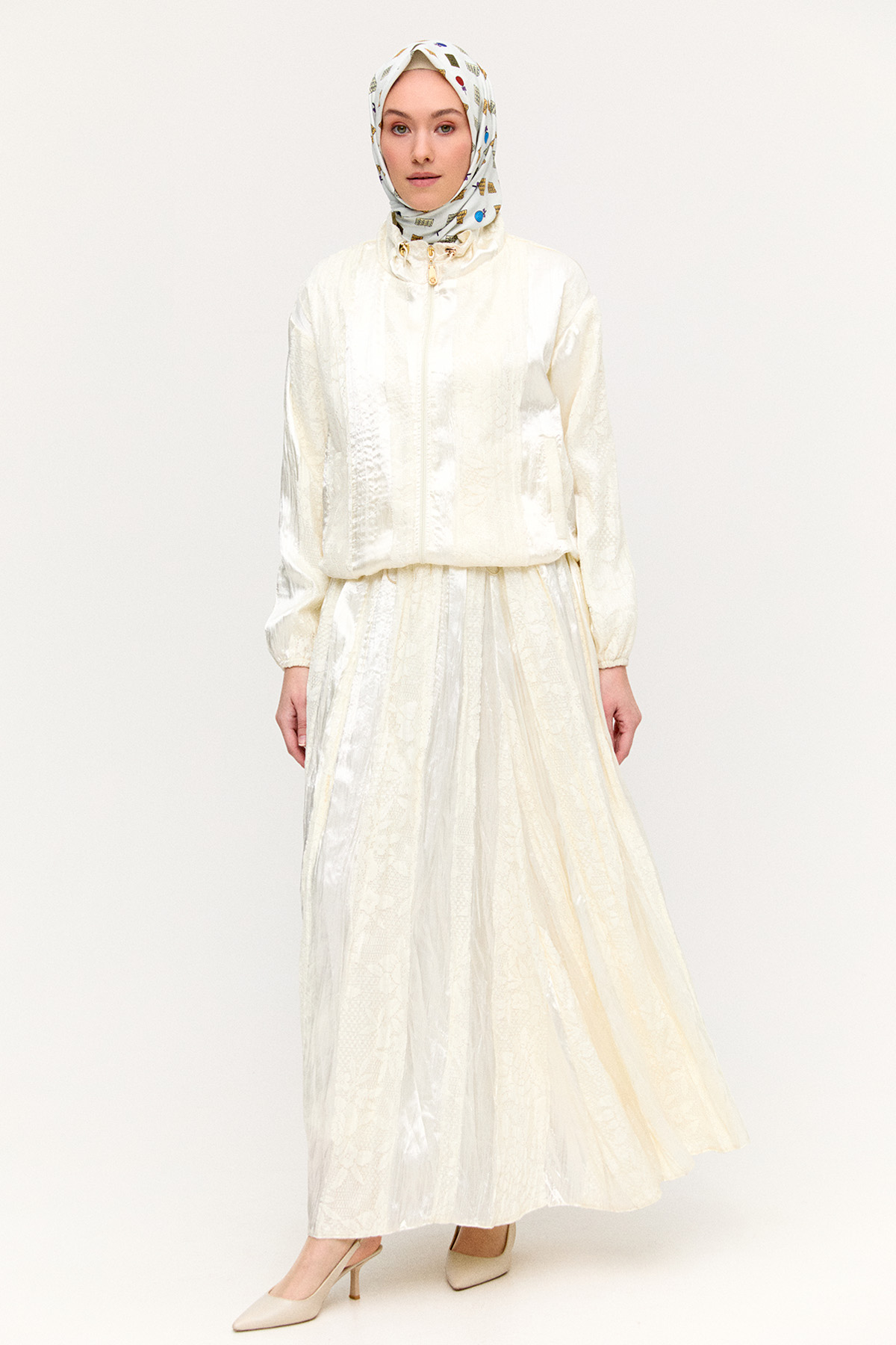 Jakarlı Dantel Detaylı İkili Takım, Tesettür Giyim