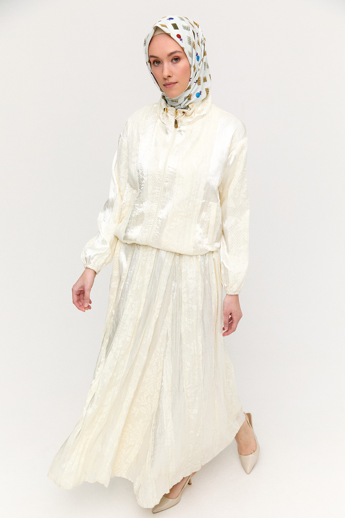 Jakarlı Dantel Detaylı İkili Takım, Tesettür Giyim