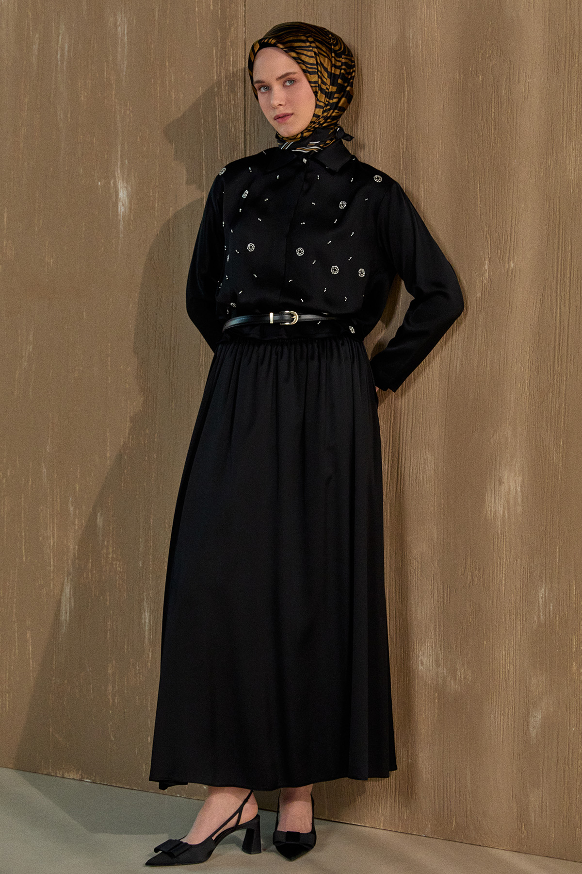 Boncuk İşlemeli İkili Saten Takım, Tesettür Giyim