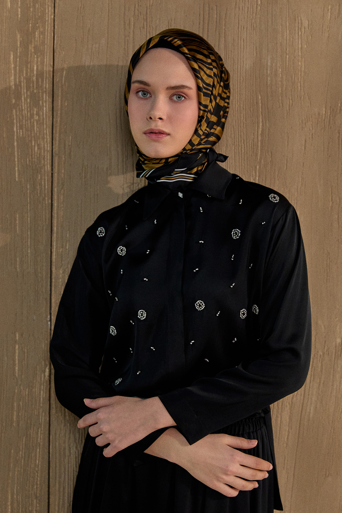 Boncuk İşlemeli İkili Saten Takım, Tesettür Giyim